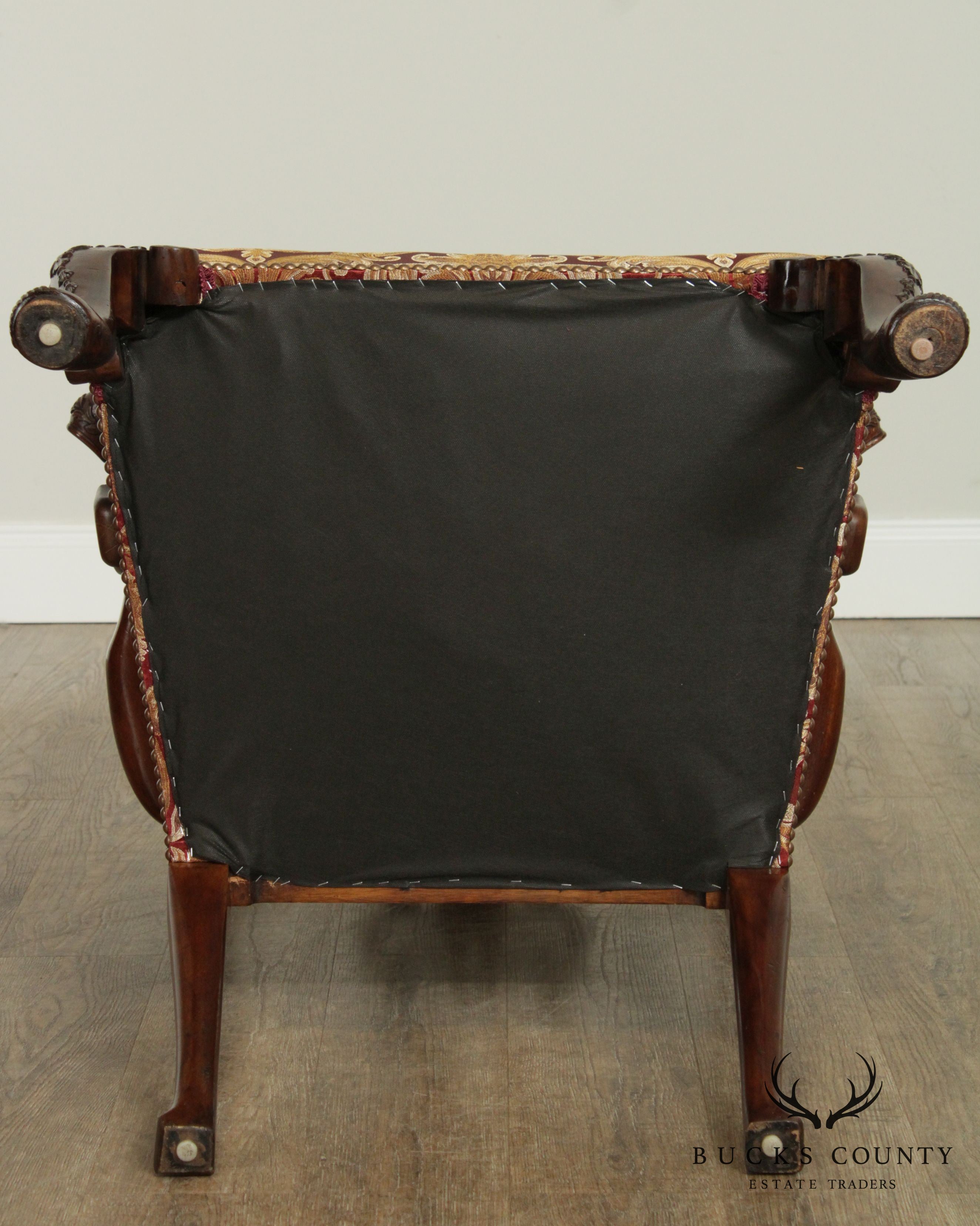 Georgian Style Vintage Custom Quality Carved Mahogany Pair Armchairs