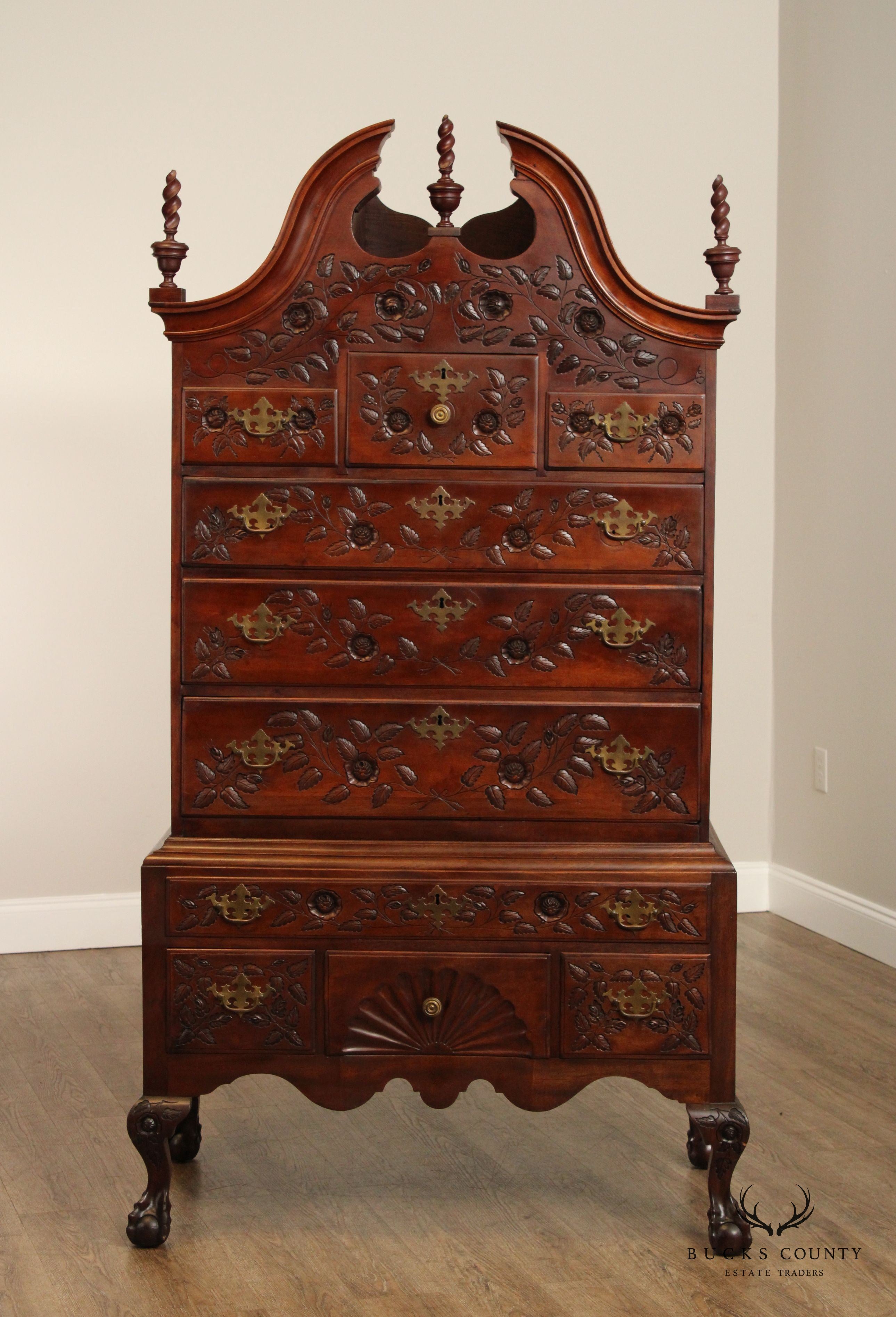 Antique 18th Century New England Chippendale Carved Maple Highboy