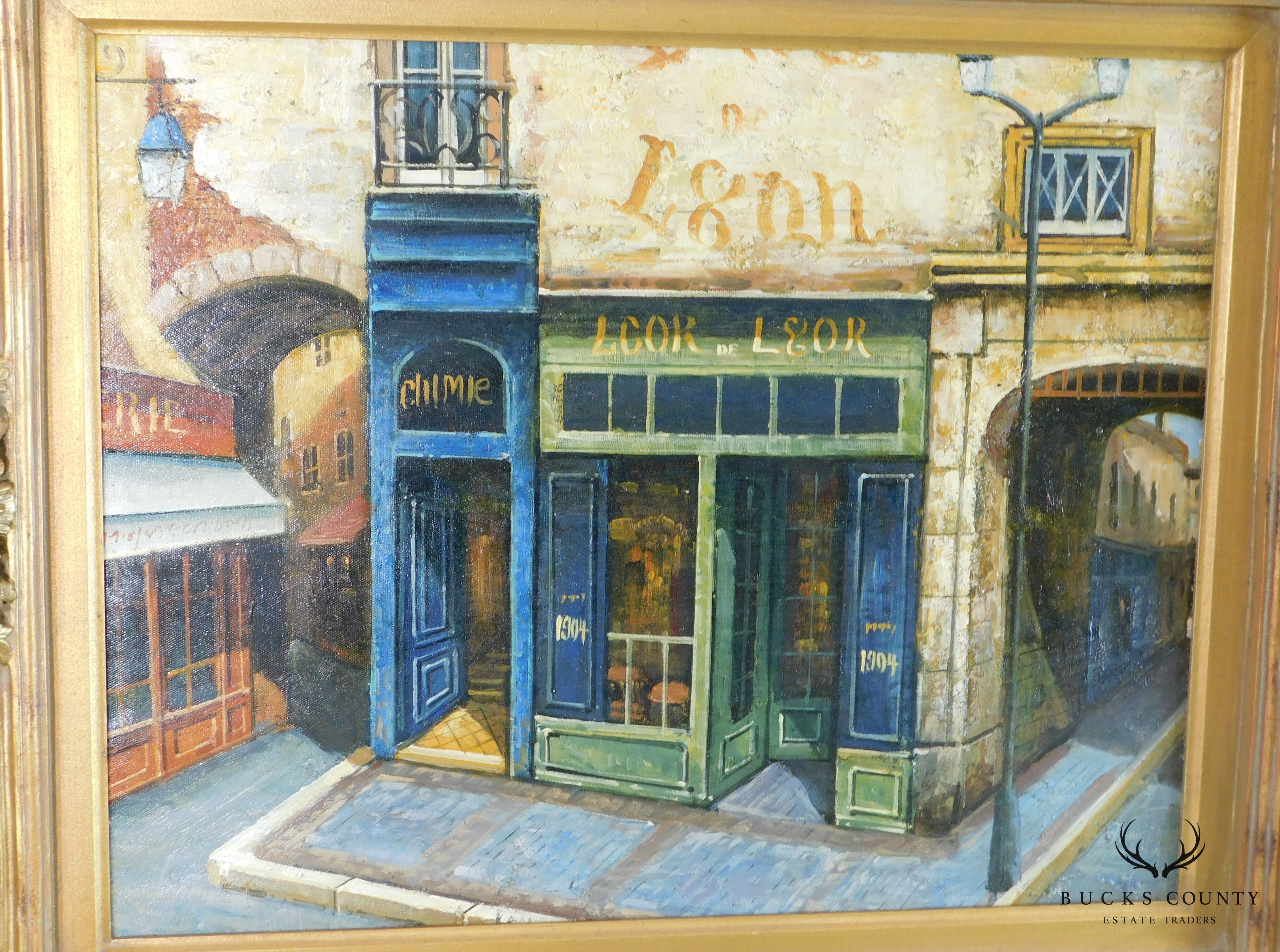 "LCOR DE LGOR" Impasto Oil on Canvas Framed Painting Paris Cafe Street Scene