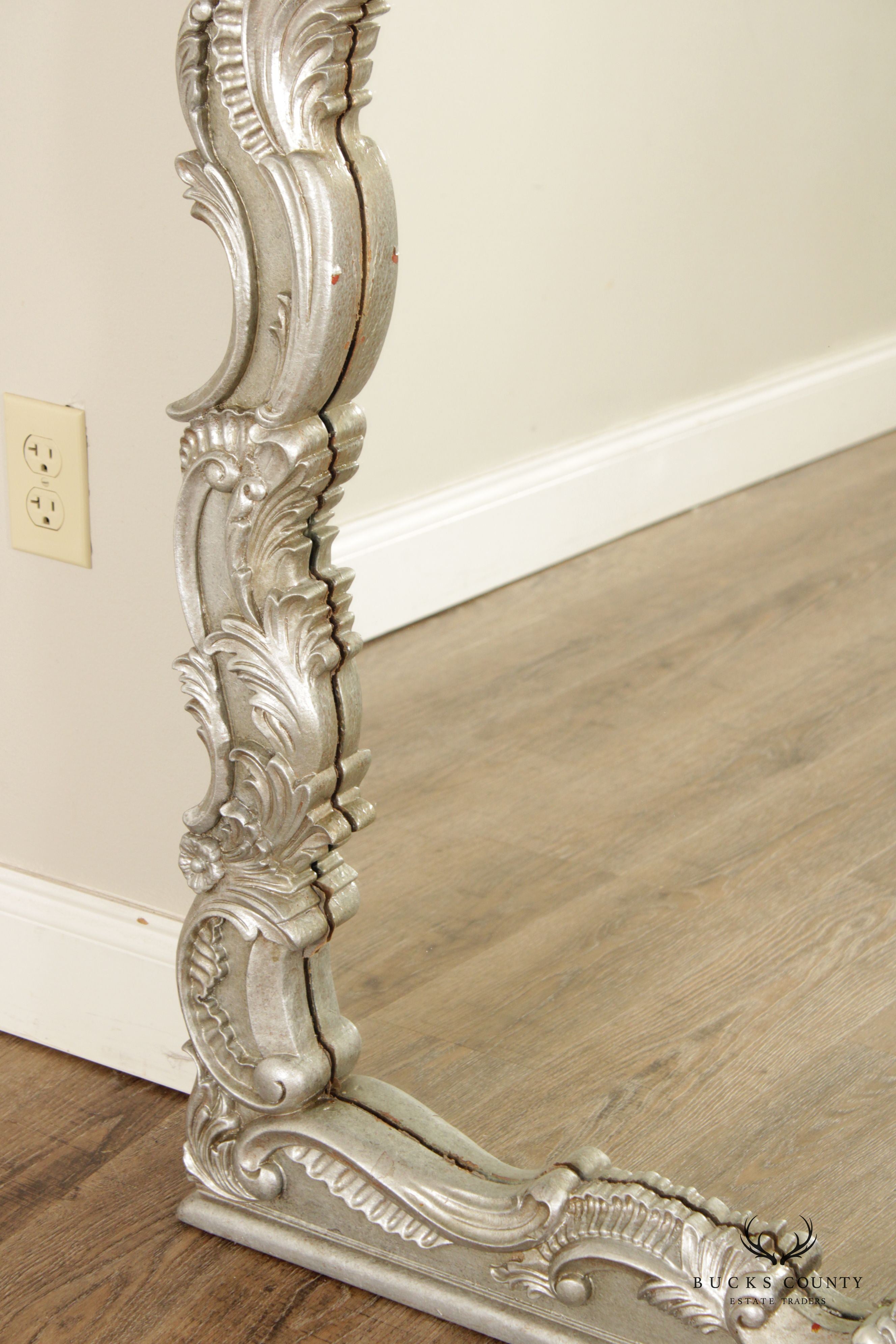 LaBarge Rococo Style Silver Gilt Large Carved Frame Wall Mirror