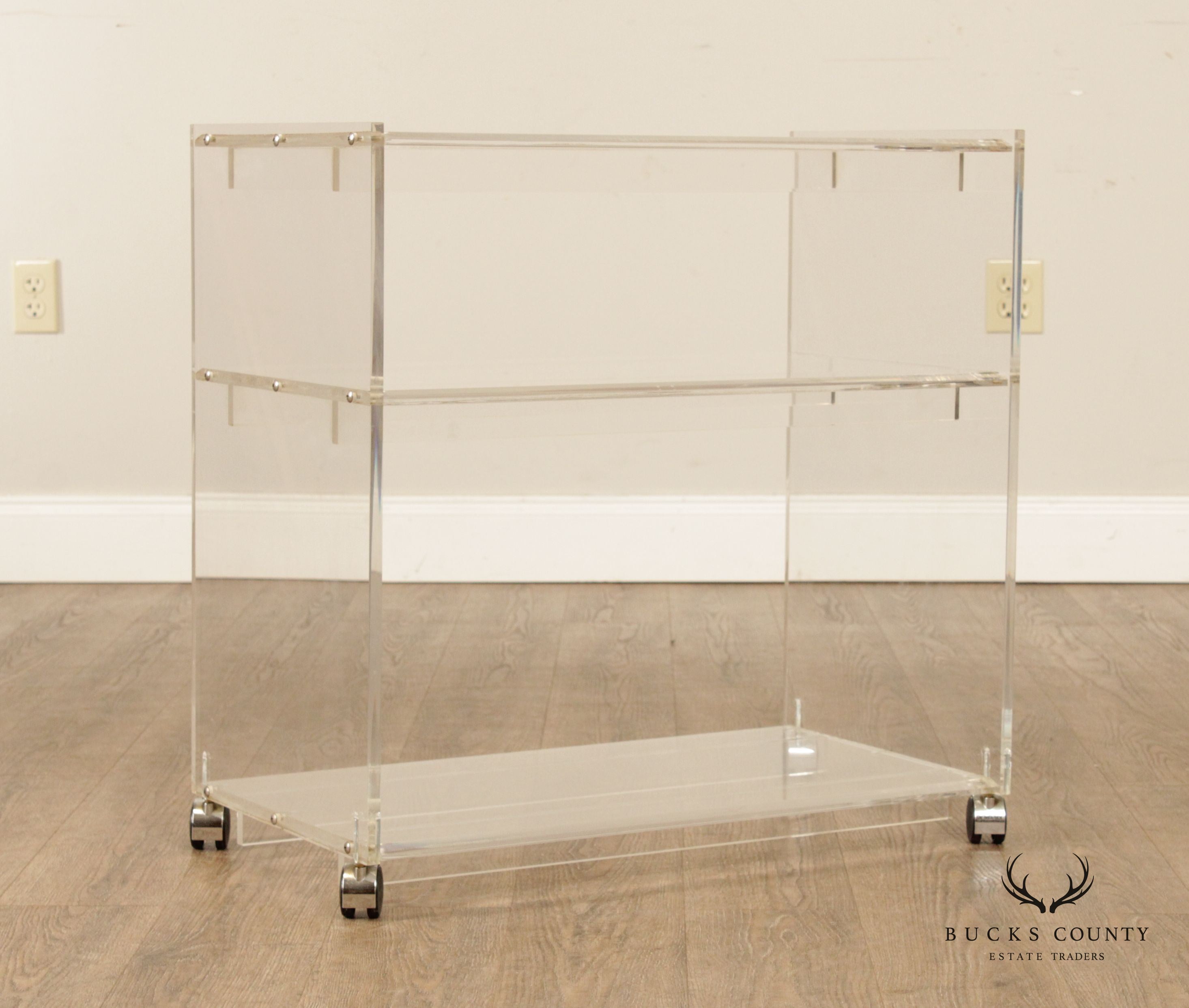 Mid Century Modern Lucite 3-Tier Serving Bar Cart