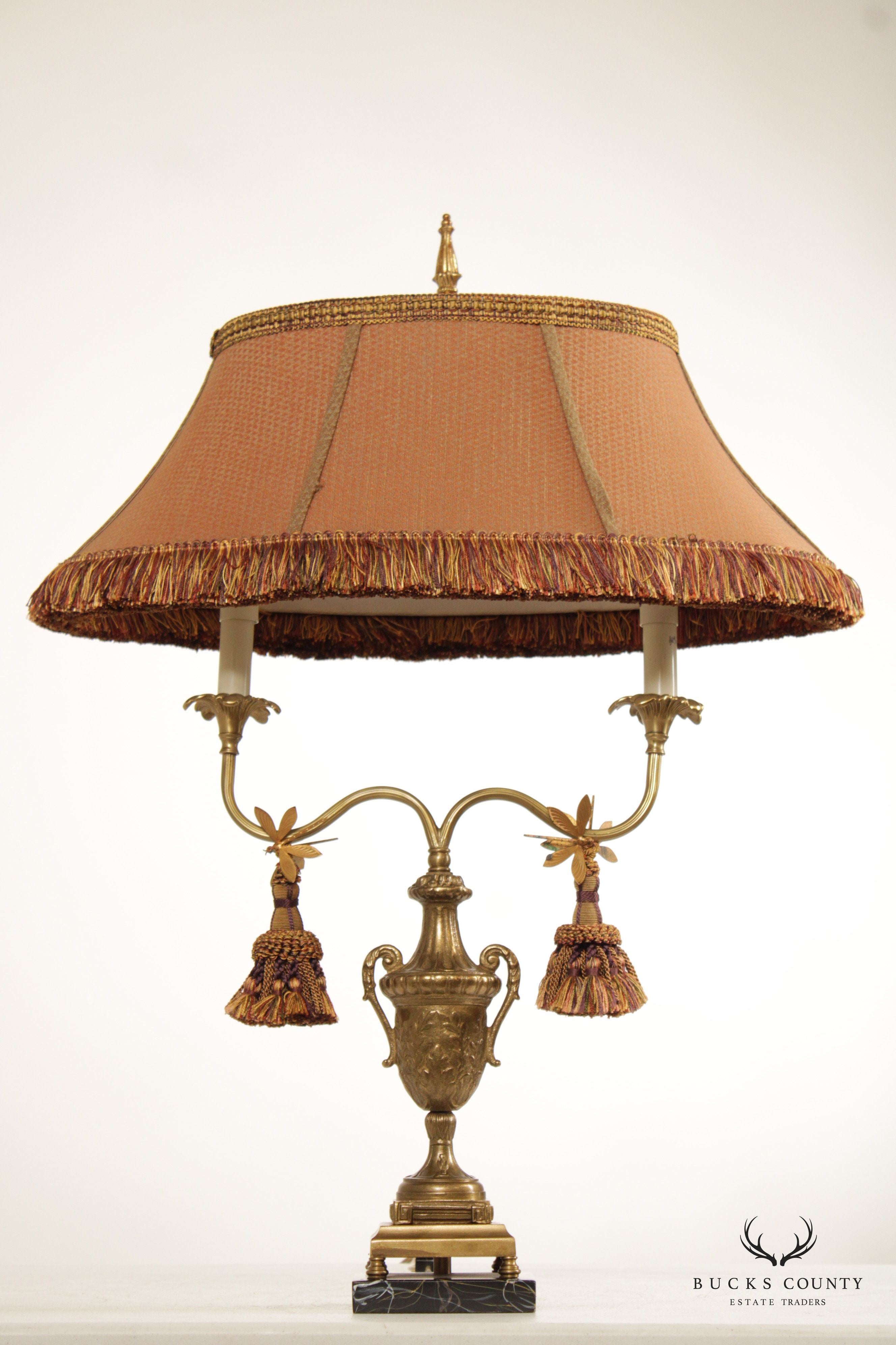 Frederick Cooper Brass and Marble Urn-Form Bouillotte Table Lamp