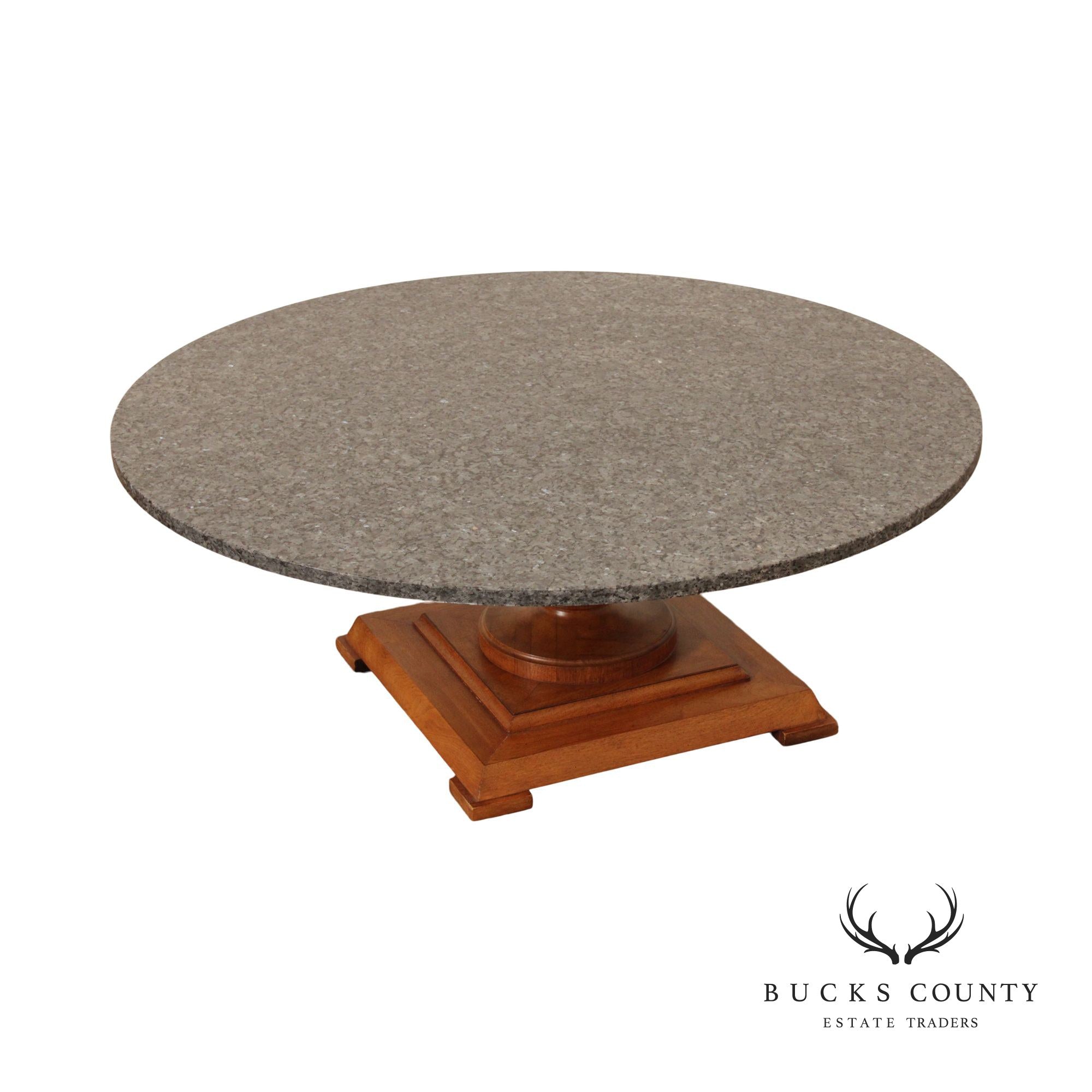 French Style Round Granite Top Pedestal Cocktail Table