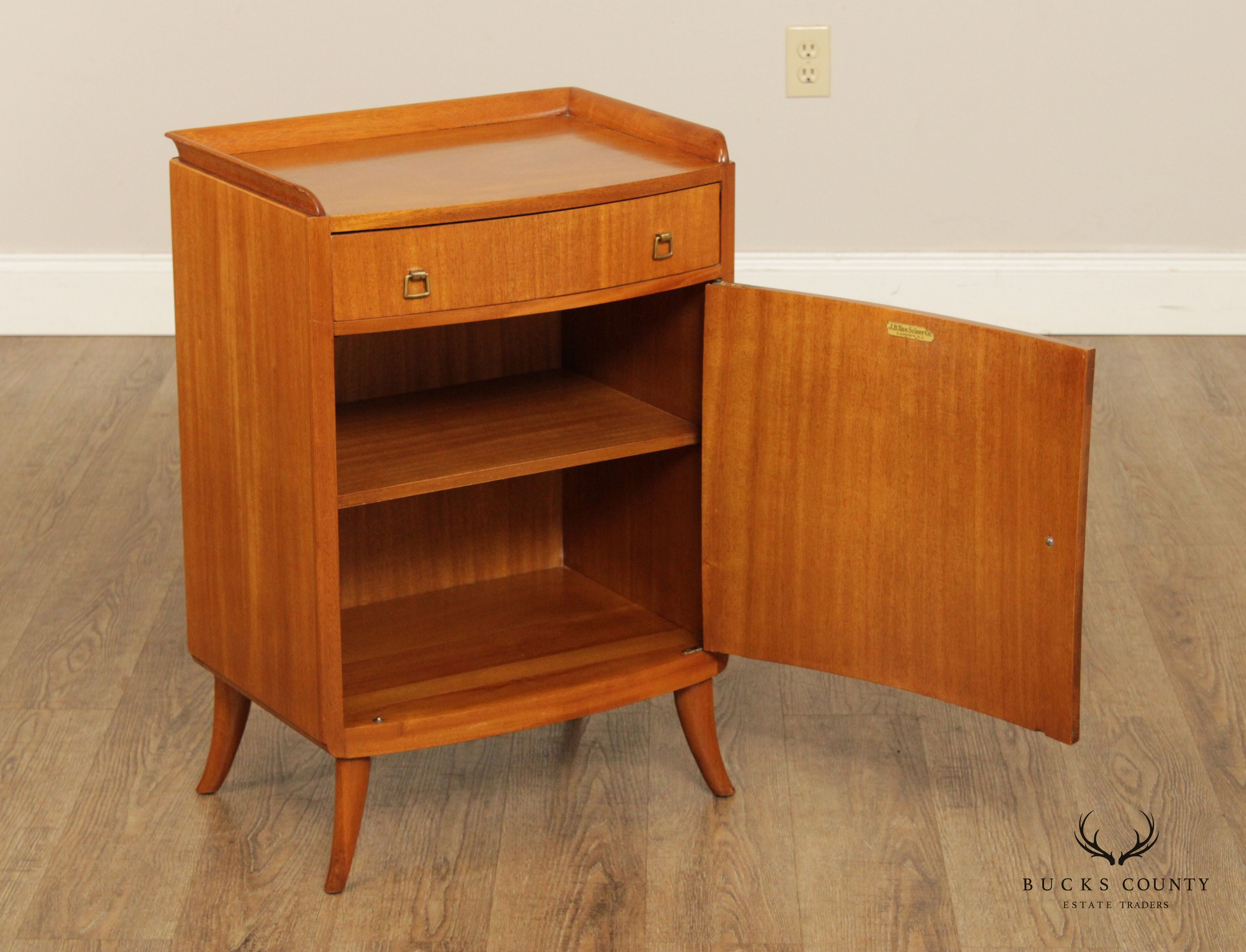 Mid Century Modern Parquetry Satinwood Nightstand Cabinet
