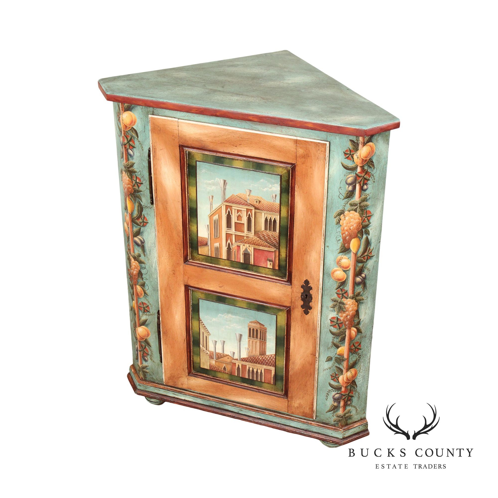 Italian Tuscan Style Paint Decorated Corner Cabinet