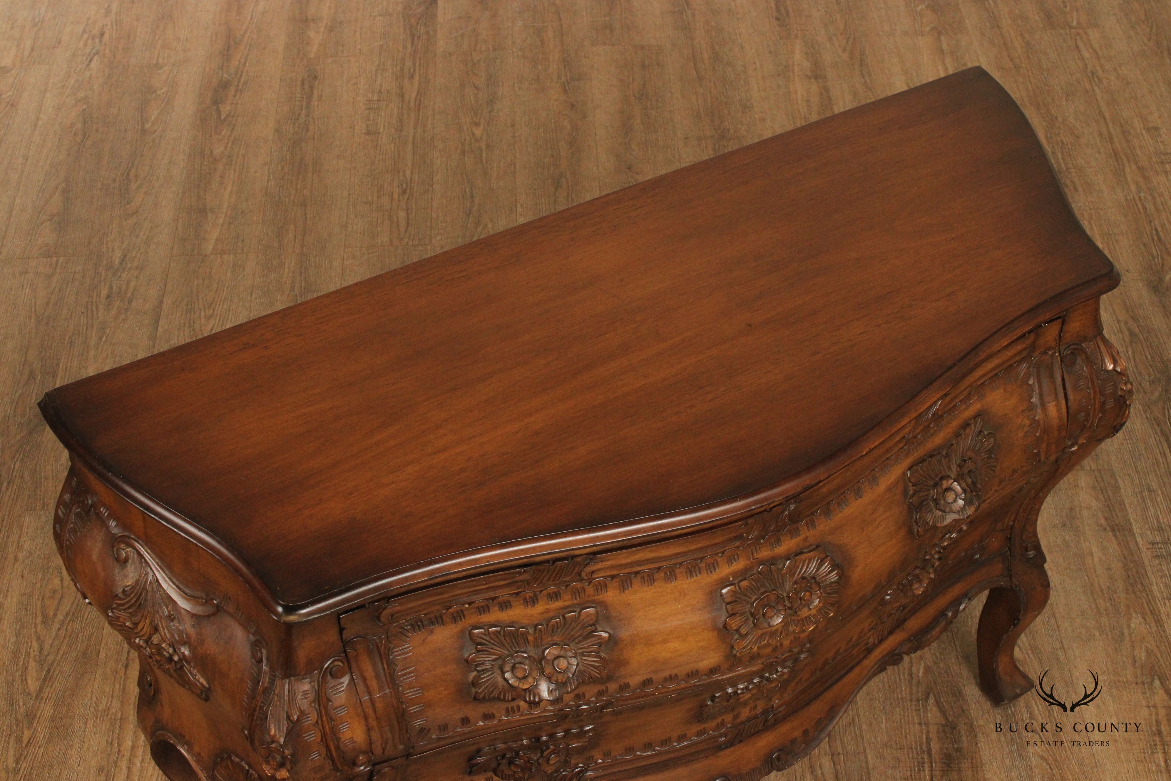 Italian Provincial Style Floral Carved Bombe Chest