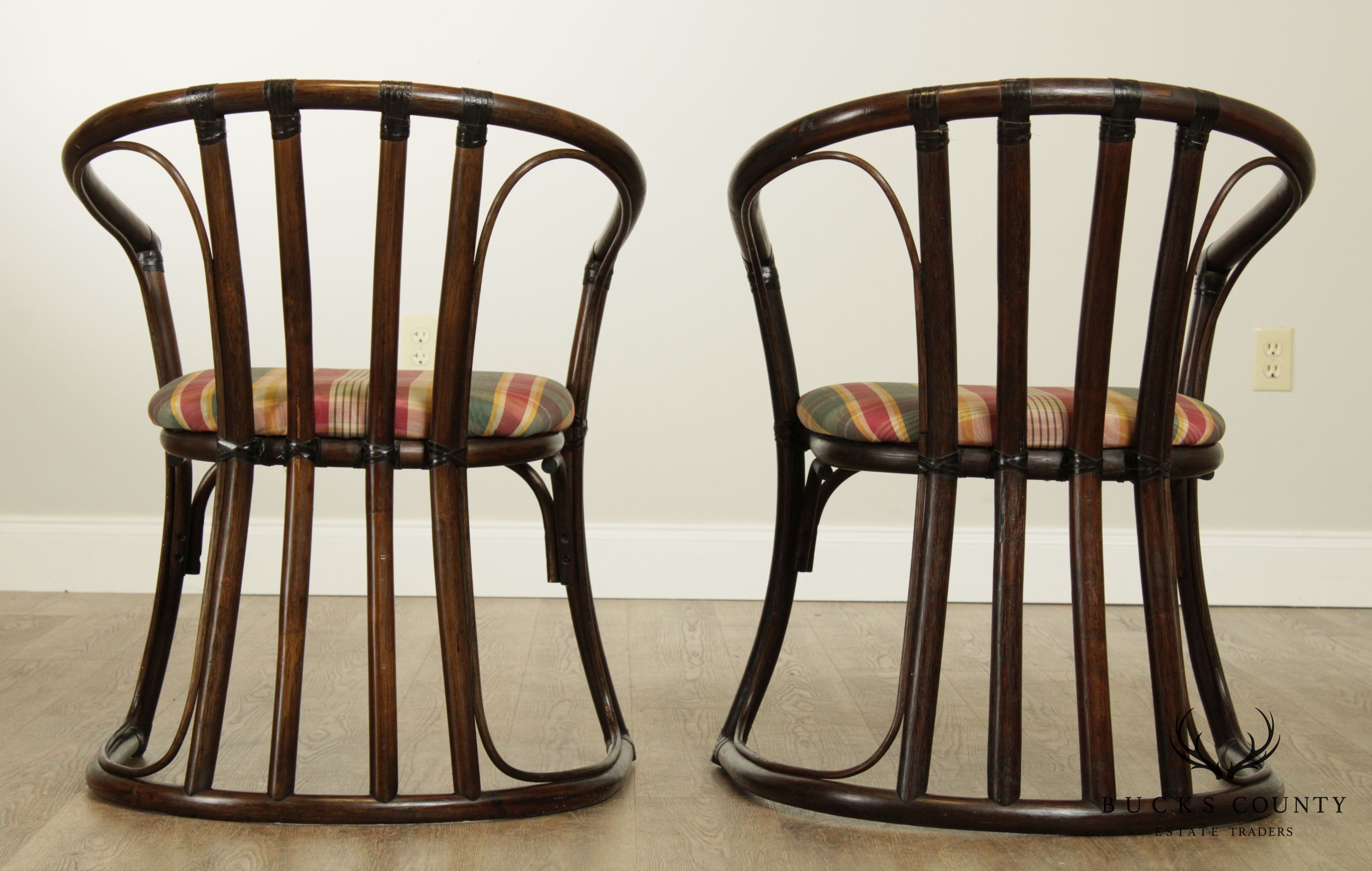 Ficks Reed Vintage Pair Rattan Curved Back Armchairs