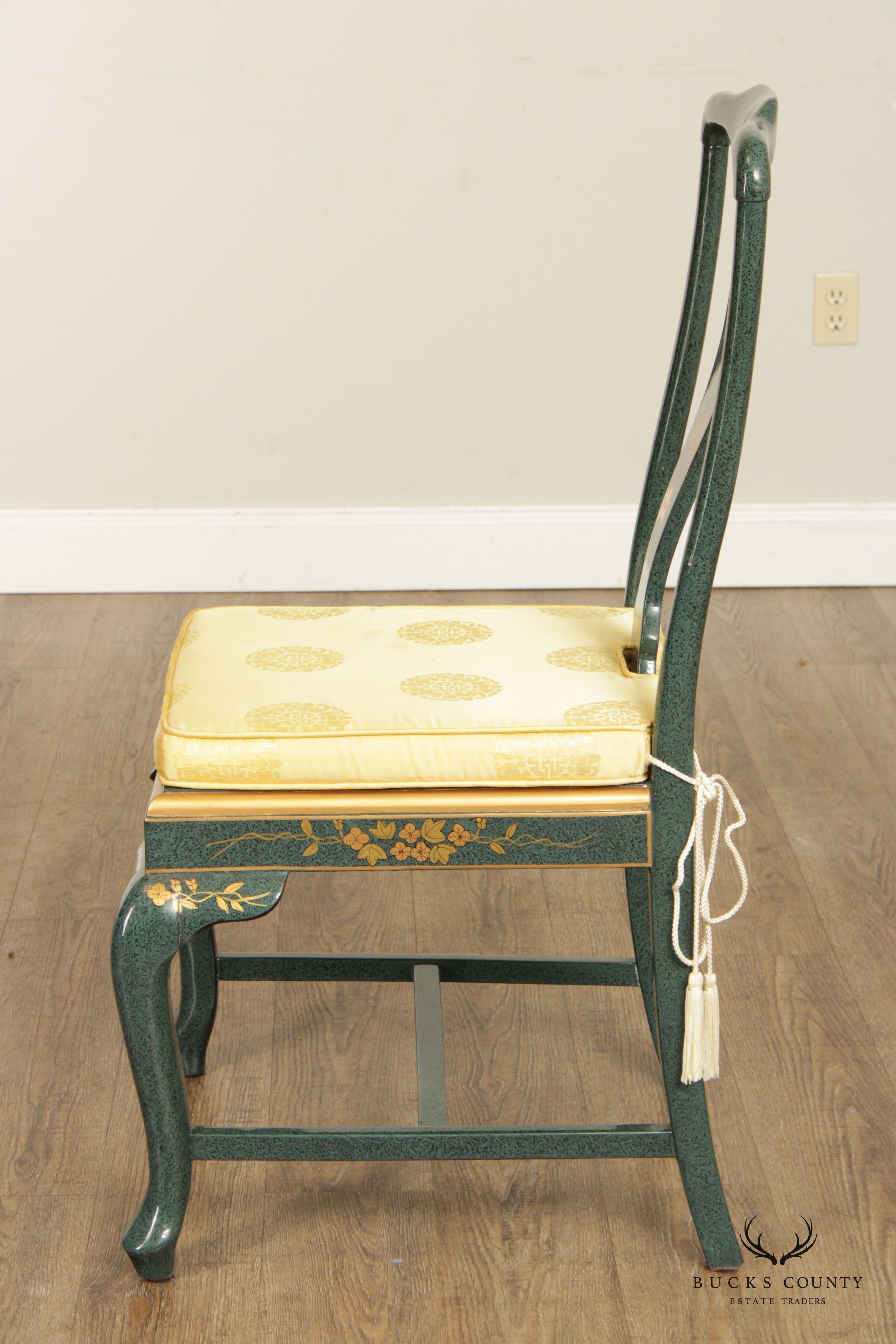 Asian Green Chinoiserie Lacquered Side Chair
