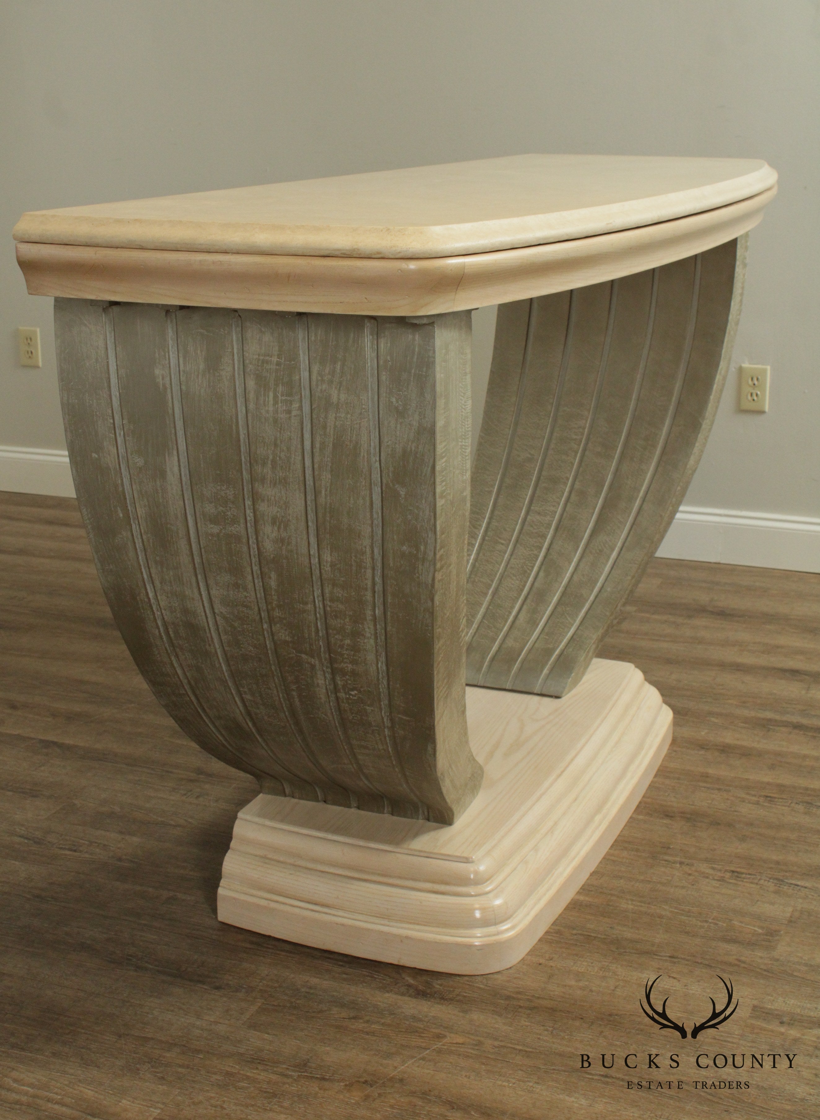 Large Postmodern Travertine Top Console Table