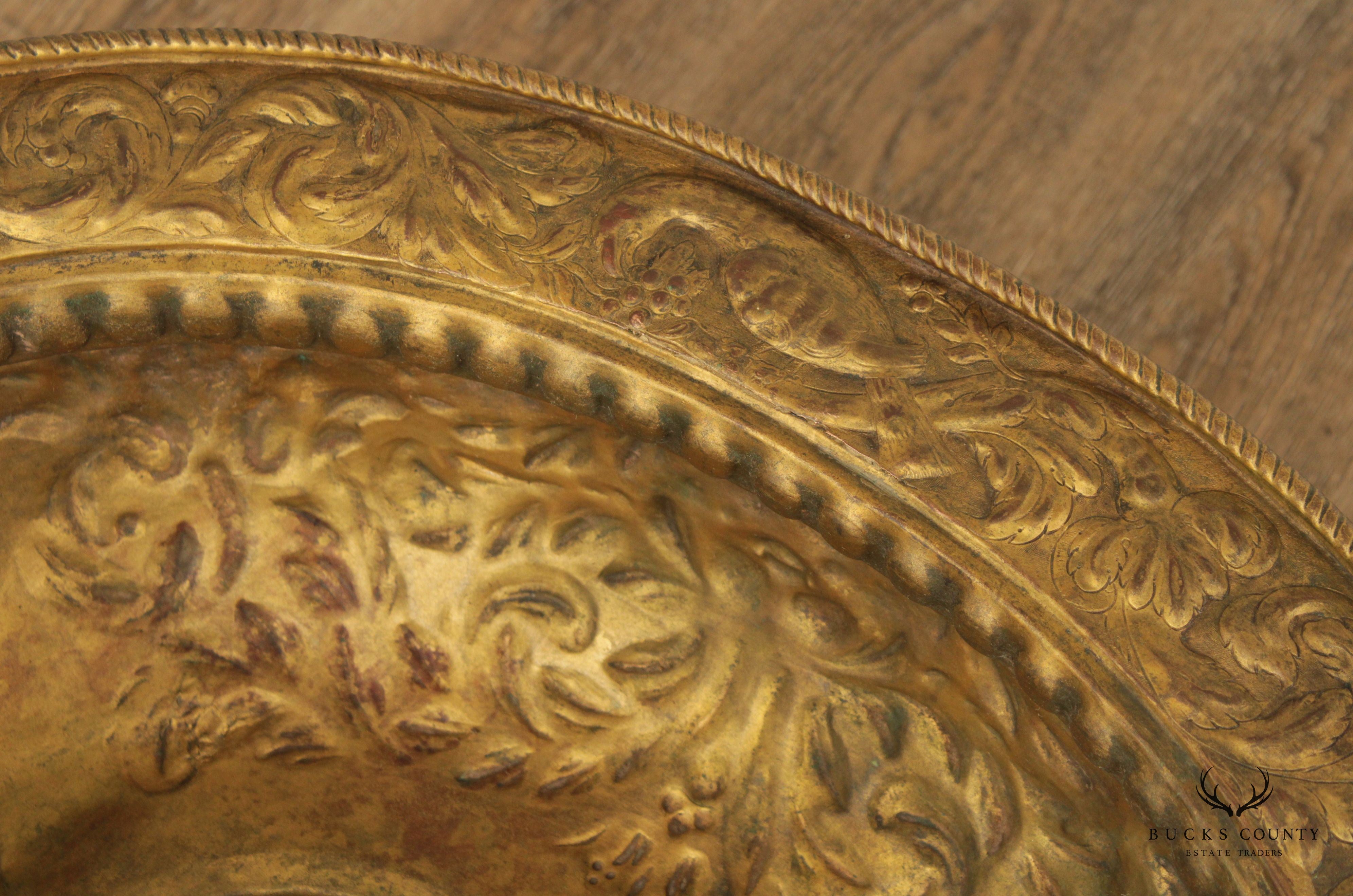 Antique Italian Repoussé Brass Cache Pot
