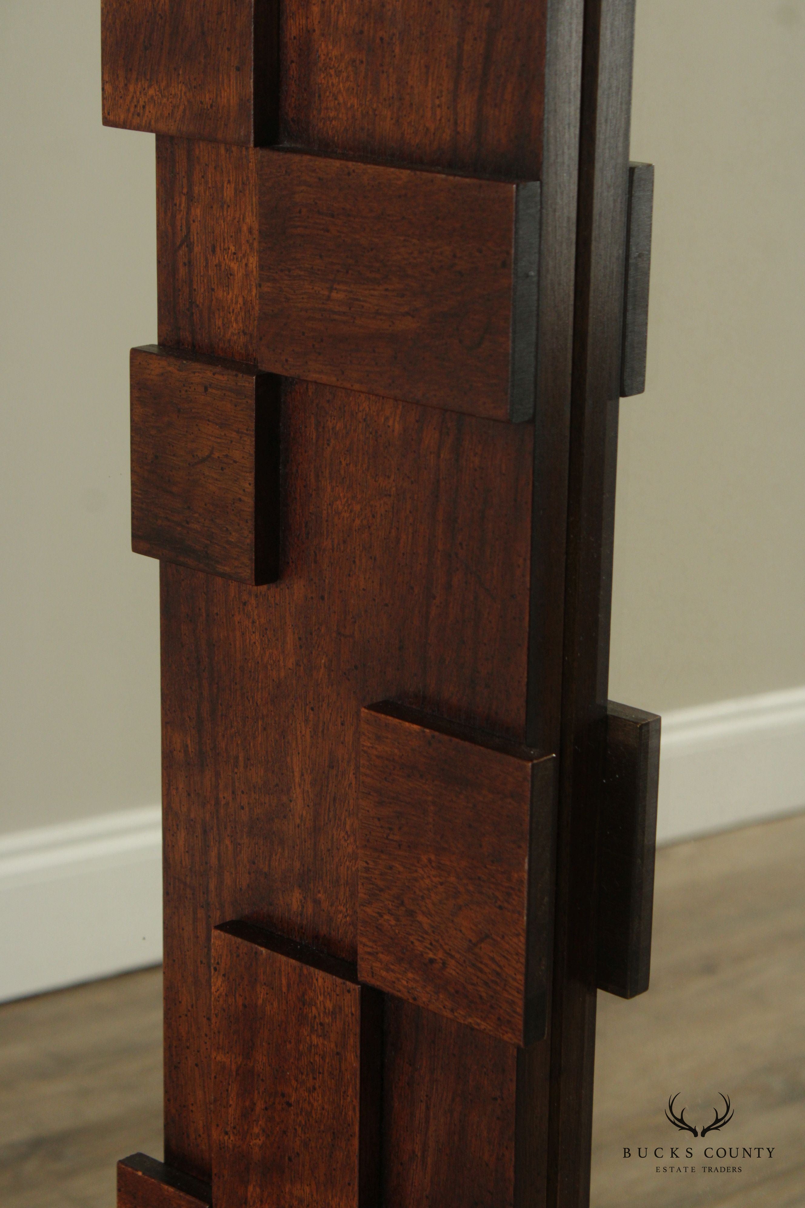 LANE VINTAGE BRUTALIST MID CENTURY WALNUT STACCATO DOUBLE MIRROR
