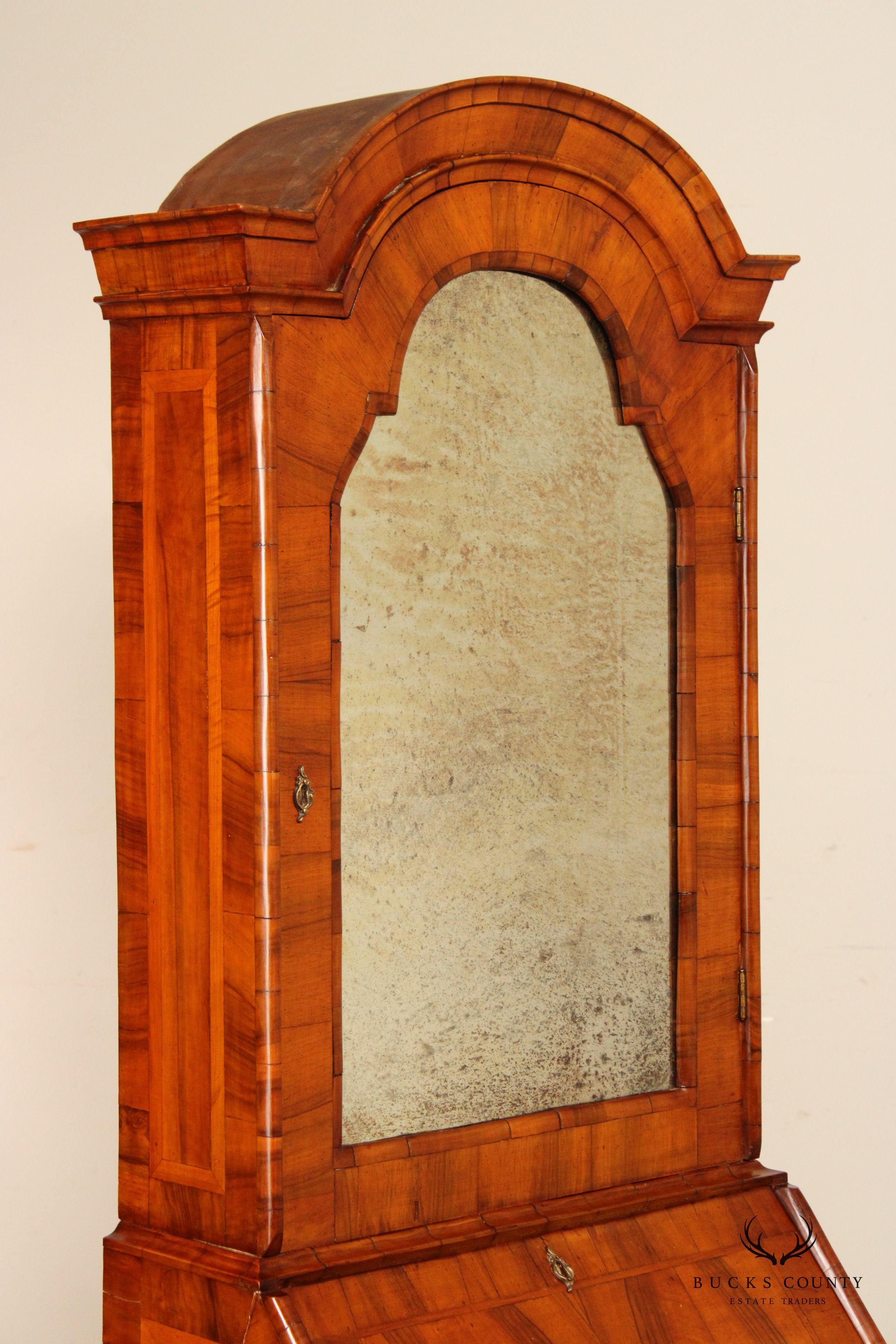 Antique Italian Burl Walnut Mirrored Secretary Desk