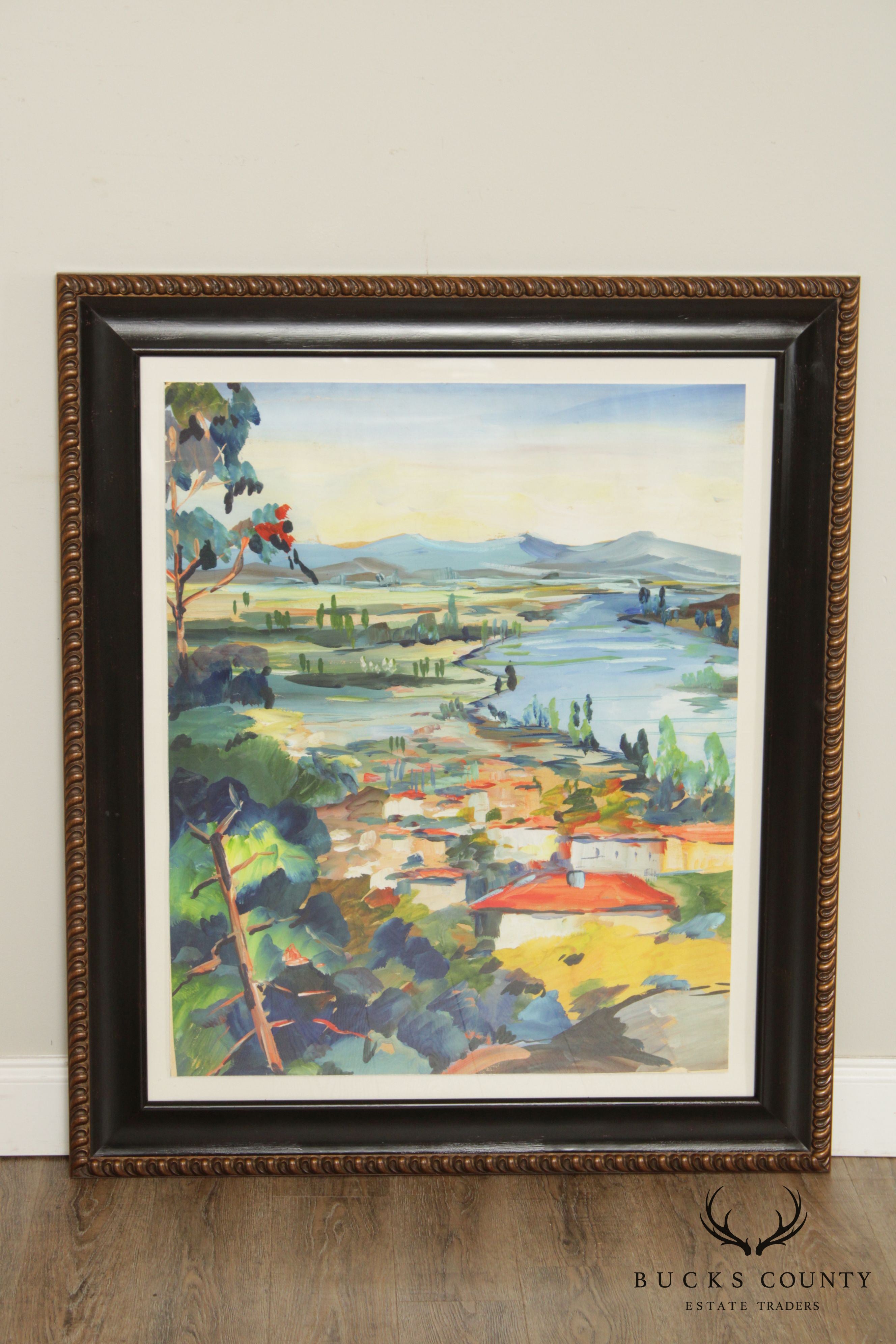 Impressionist Style Mediterranean Village Landscape Fine Art Print