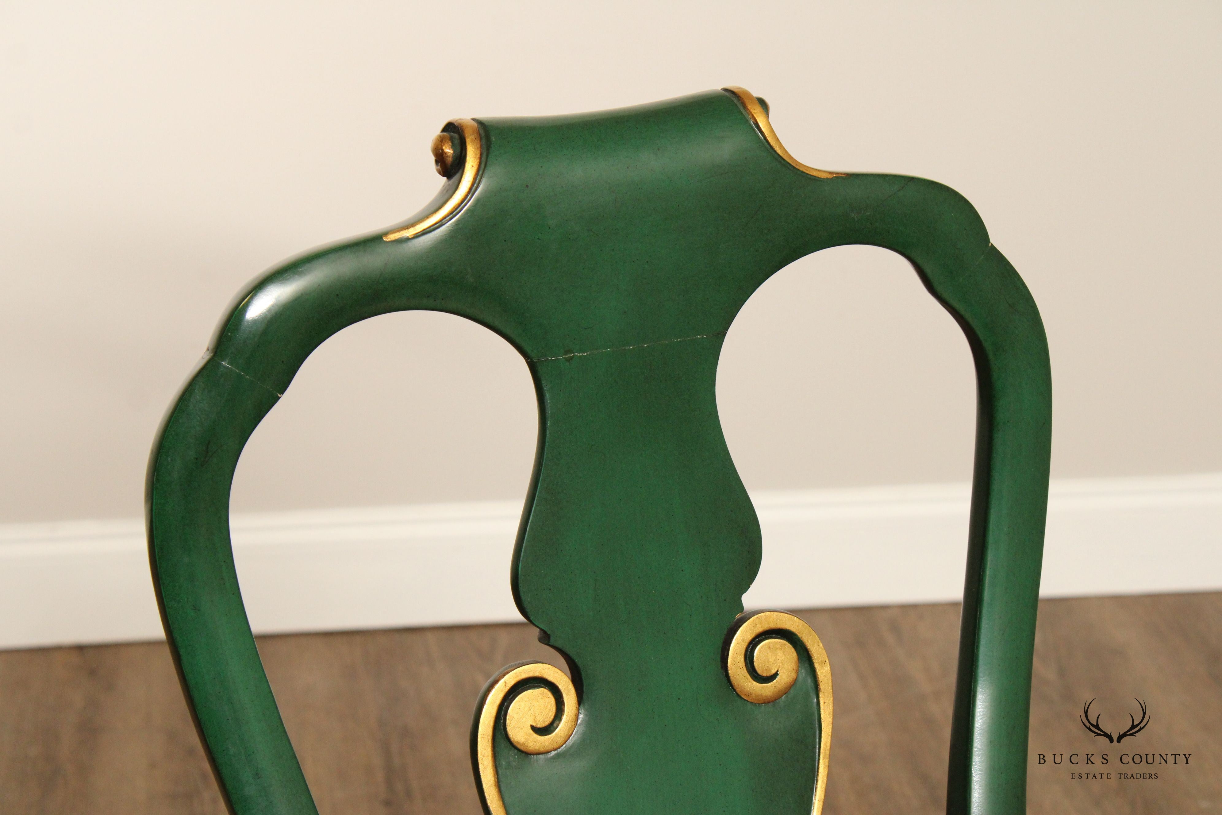 KARGES ROCOCO STYLE GREEN AND GOLD SET OF 12 DINING CHAIRS