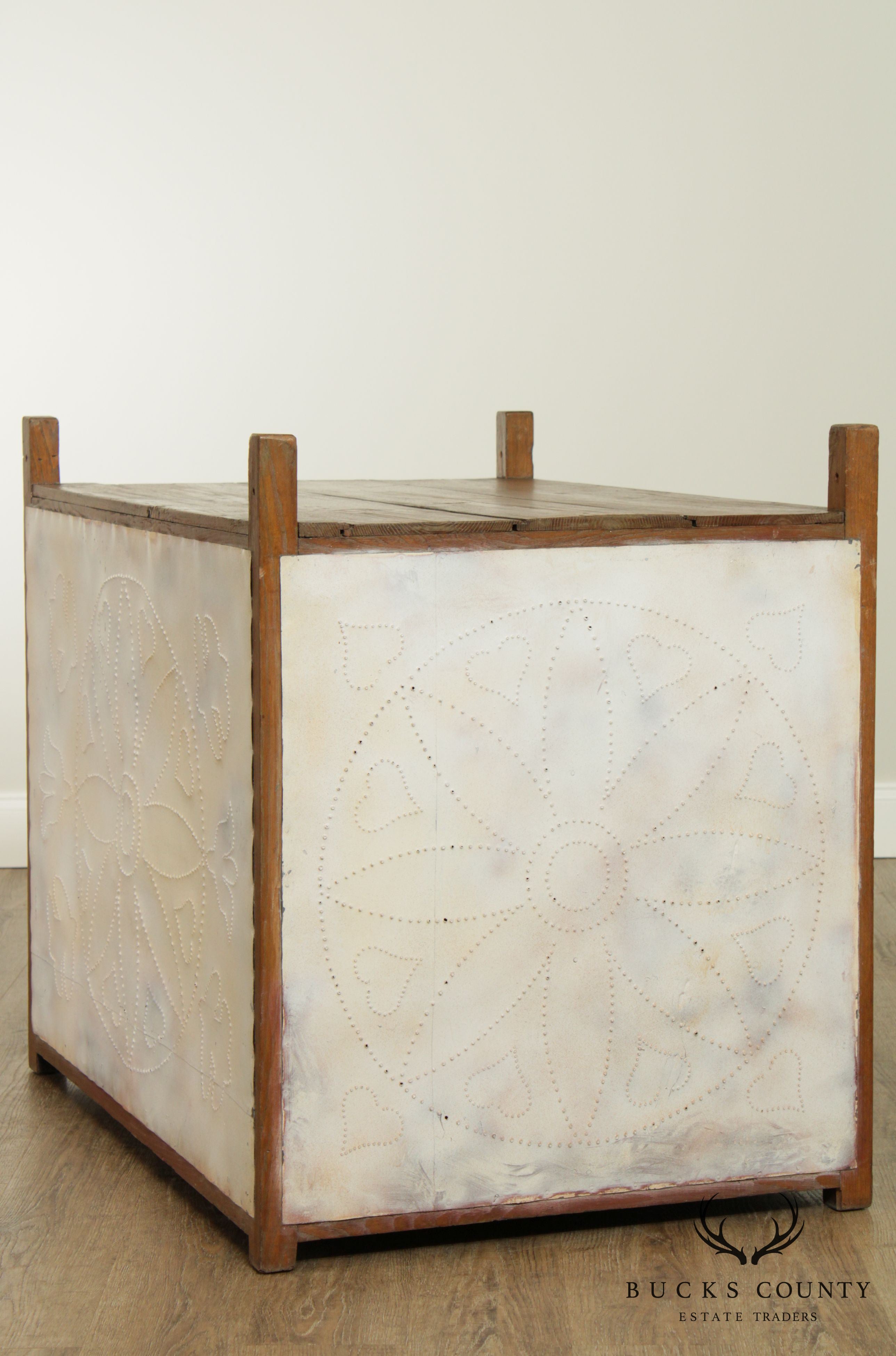 Antique Lehigh Valley Pennsylvania Pierced Tin Hanging Pie Safe Cupboard