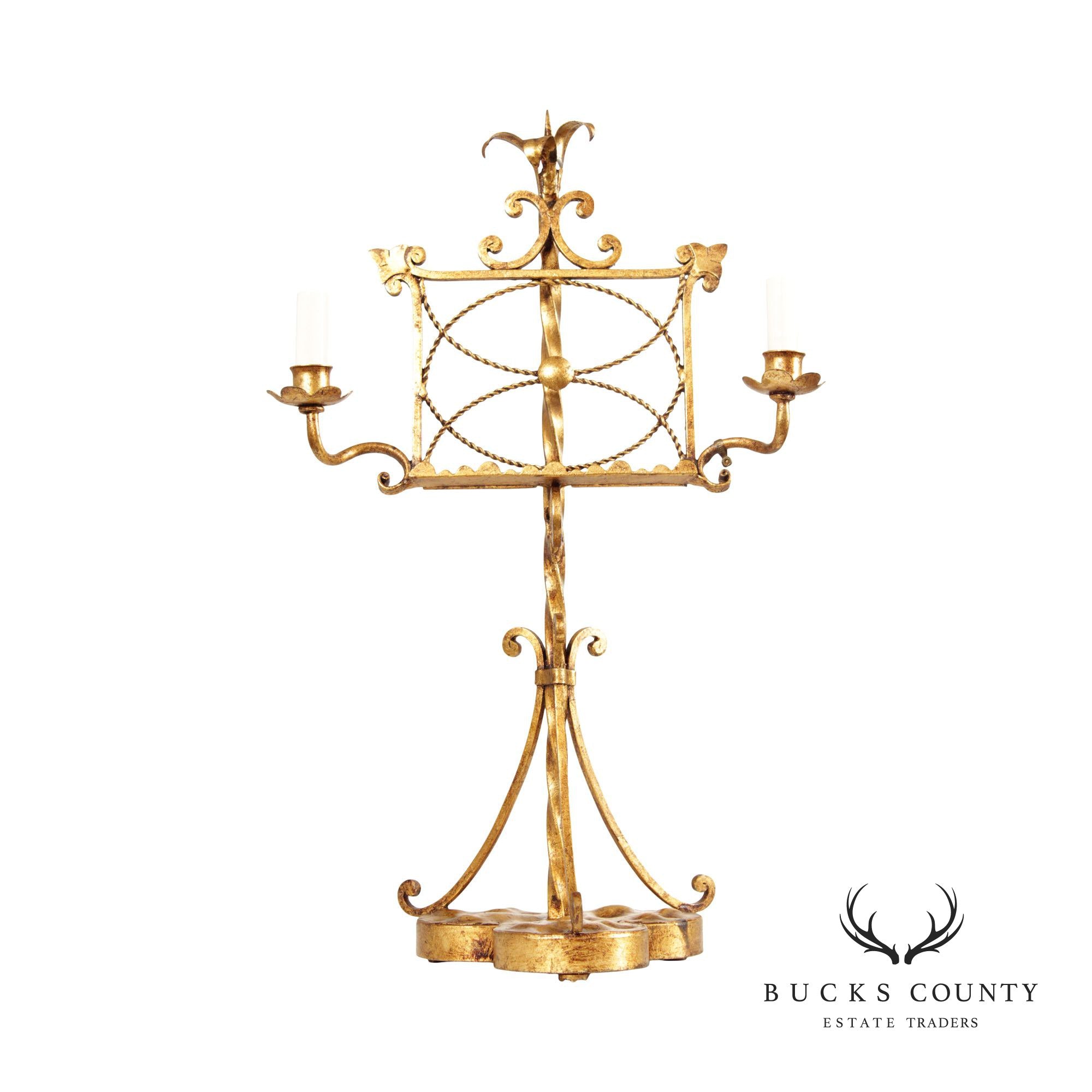 Vintage Italian Gilt Metal Candelabra Lamp Music Stand