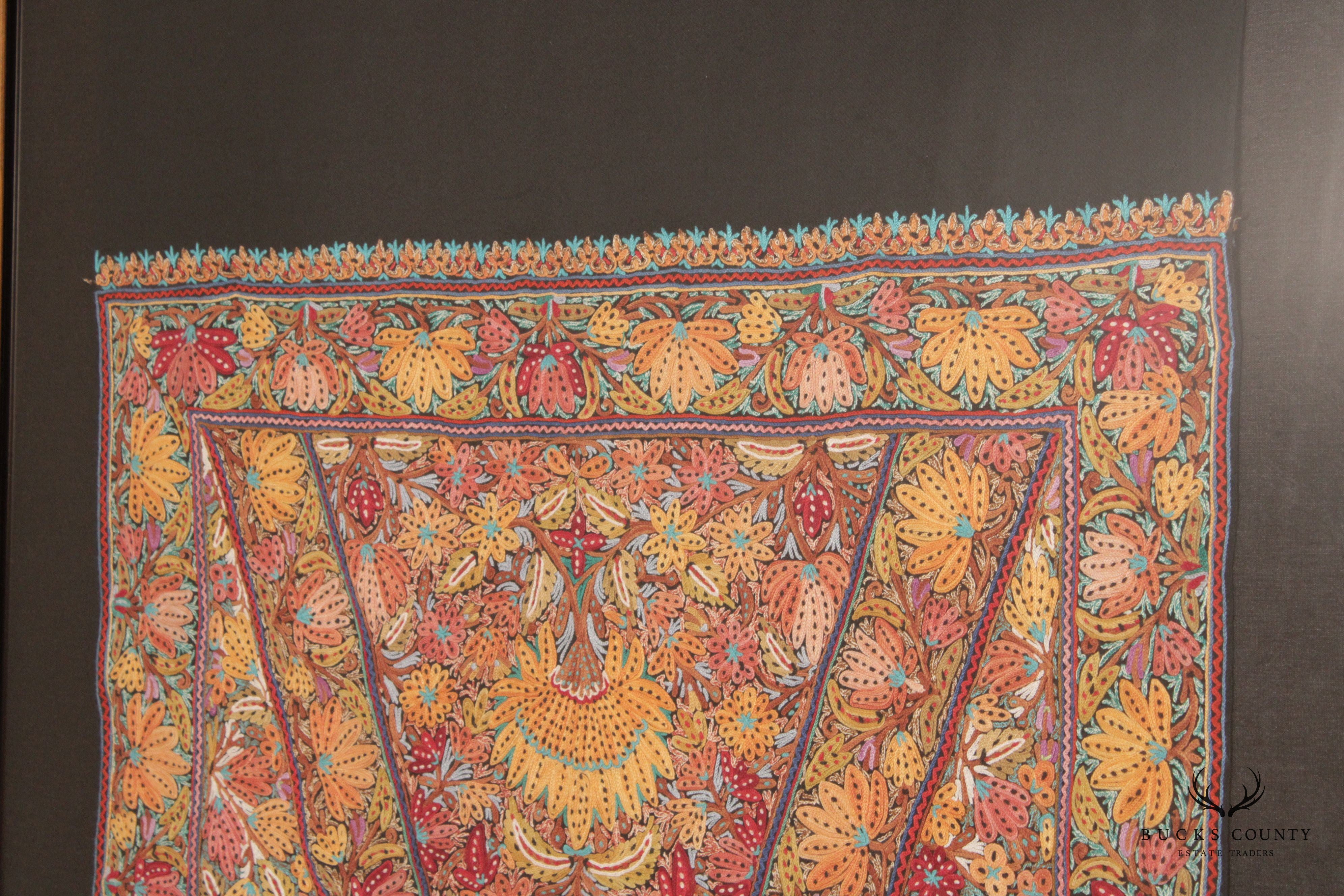Kashmiri Style Hand Embroidered Crewel Framed Textile