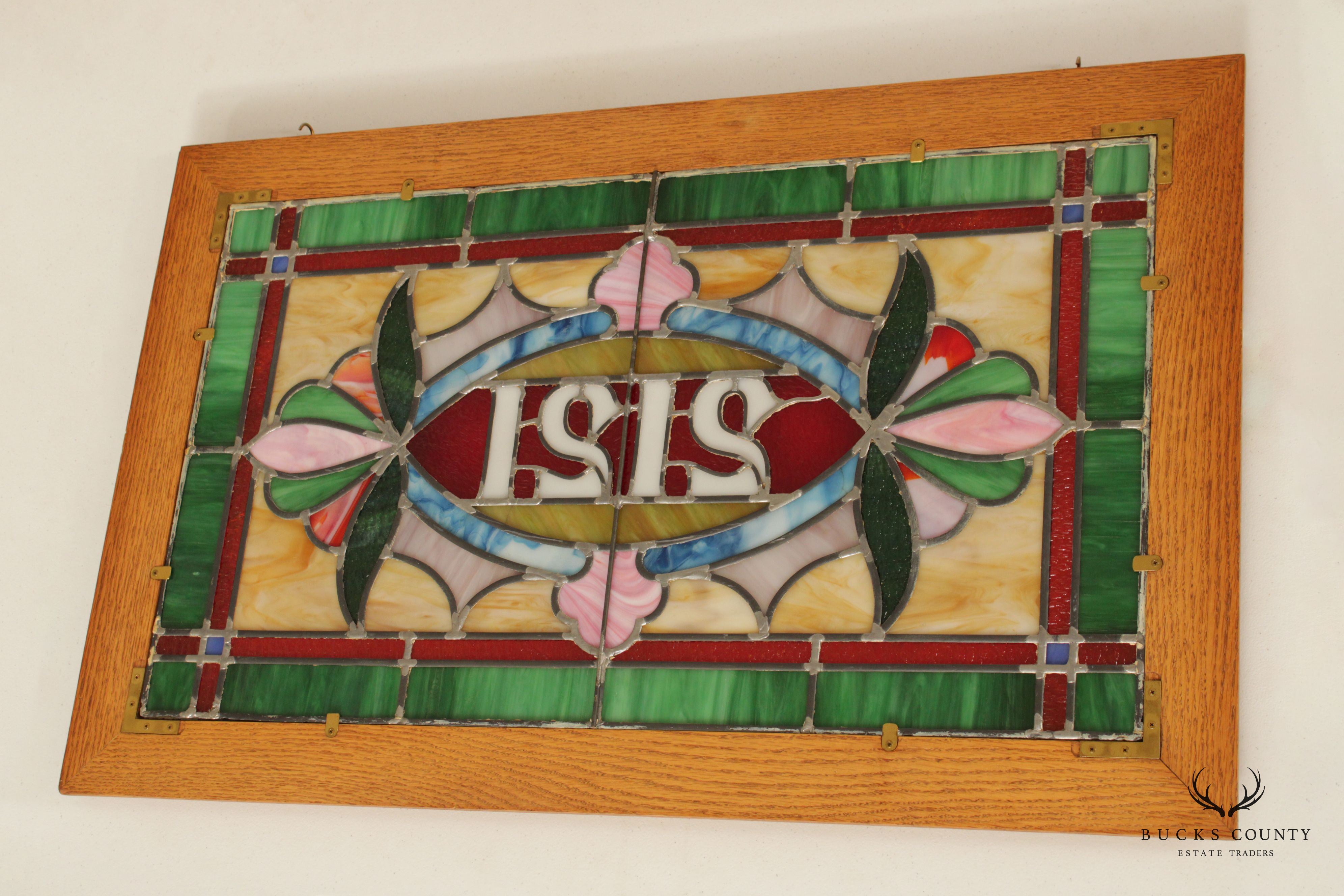 Vintage Stained Glass Transom Window or Hanging Decor
