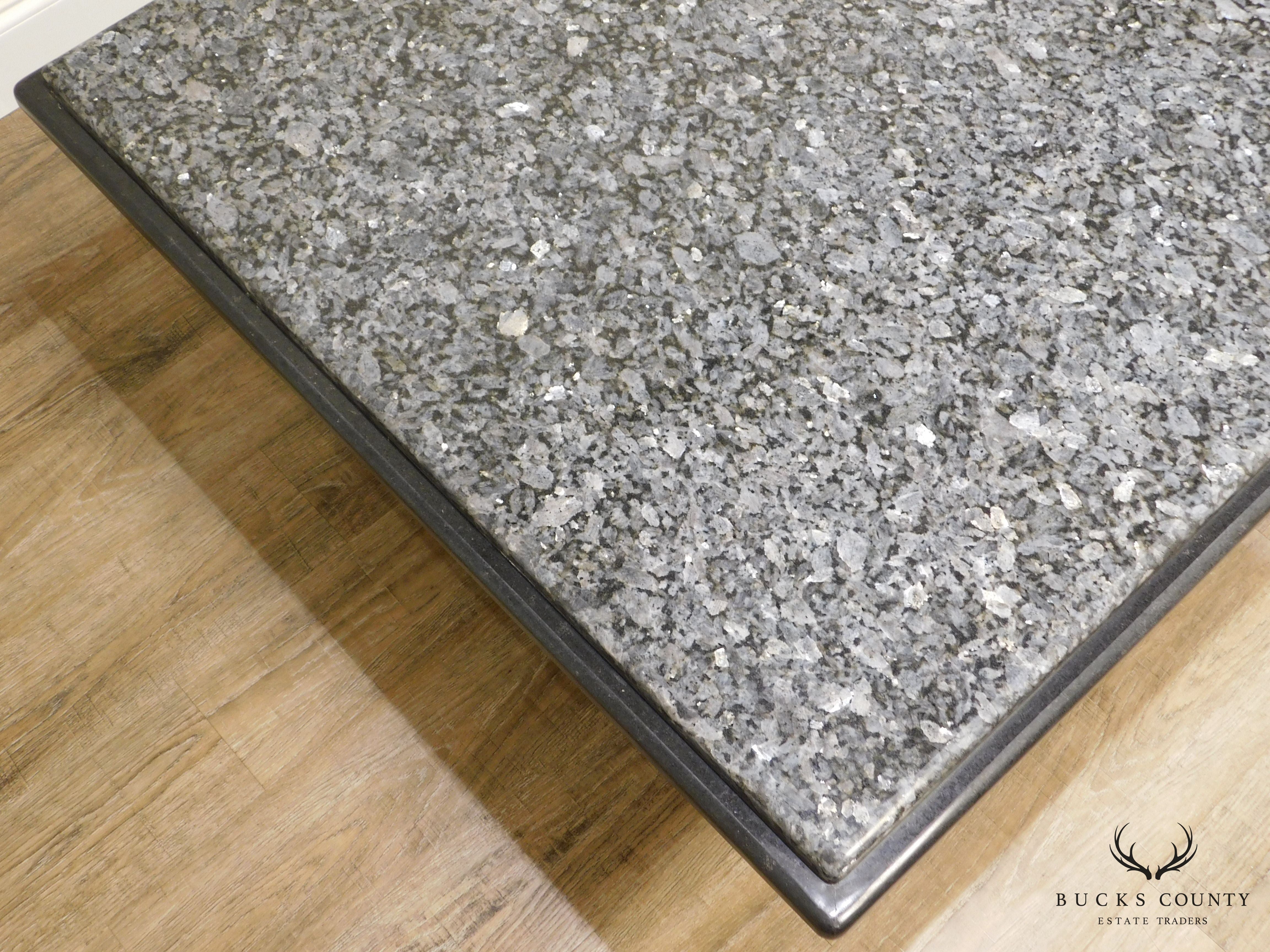 Postmodern Vintage 1980's Custom 40" Square Black & Grey Marble/Granite Coffee Table