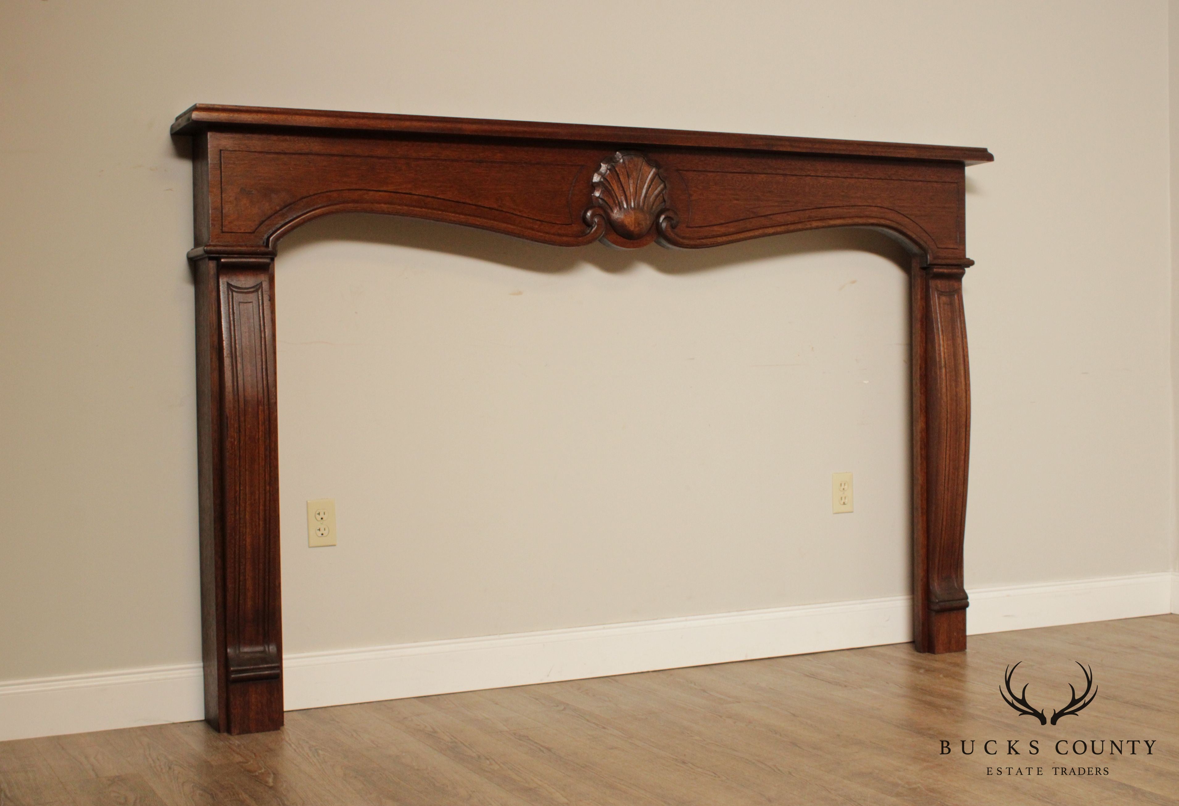Custom Quality Mahogany Shell-Carved Fireplace Mantel