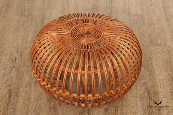 Mid-Century Modern Vintage Rattan Pouf in the Style of Albini