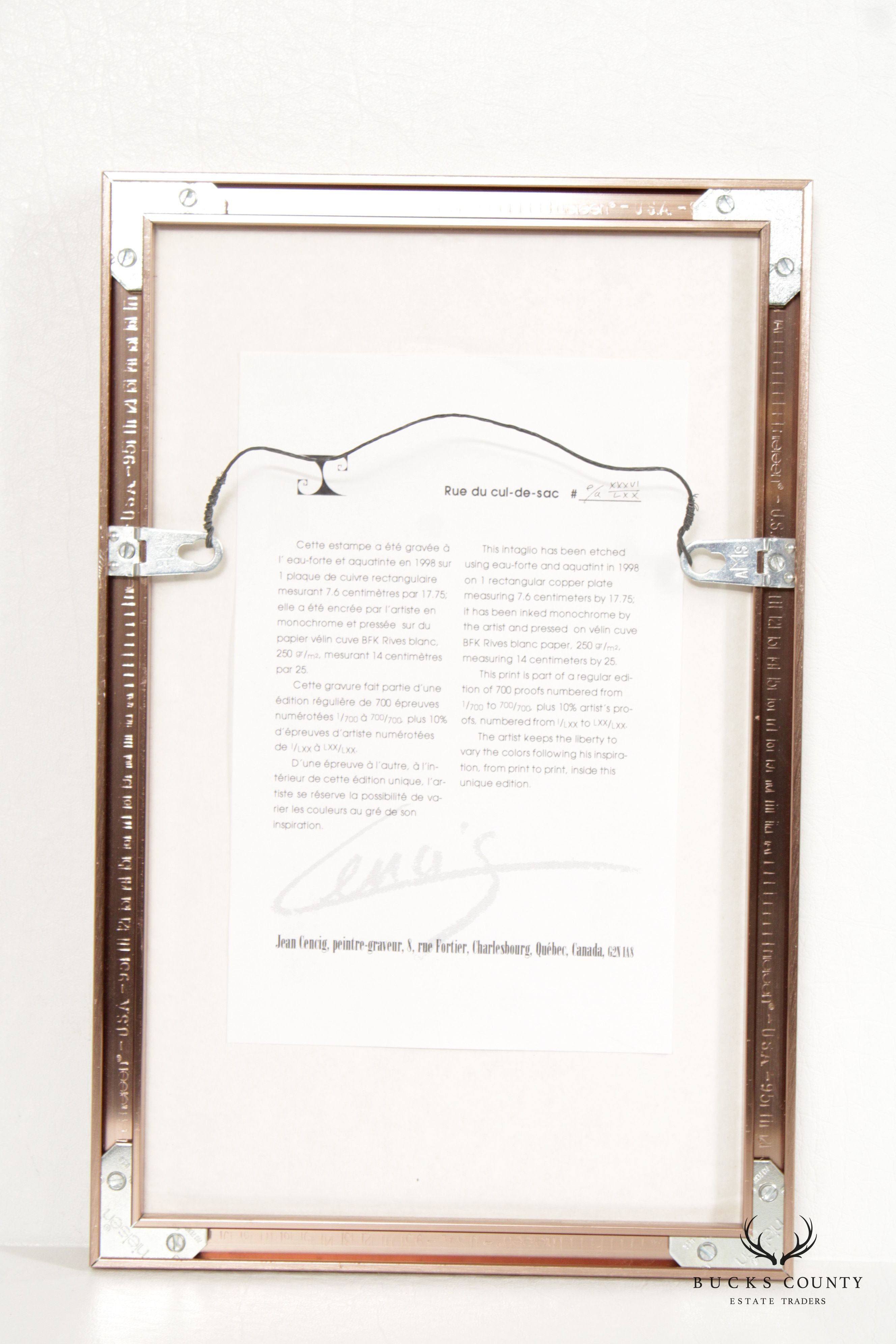 Jean Cencig 'Rue Du Cul-De-Sac' Framed Artist Proof Print