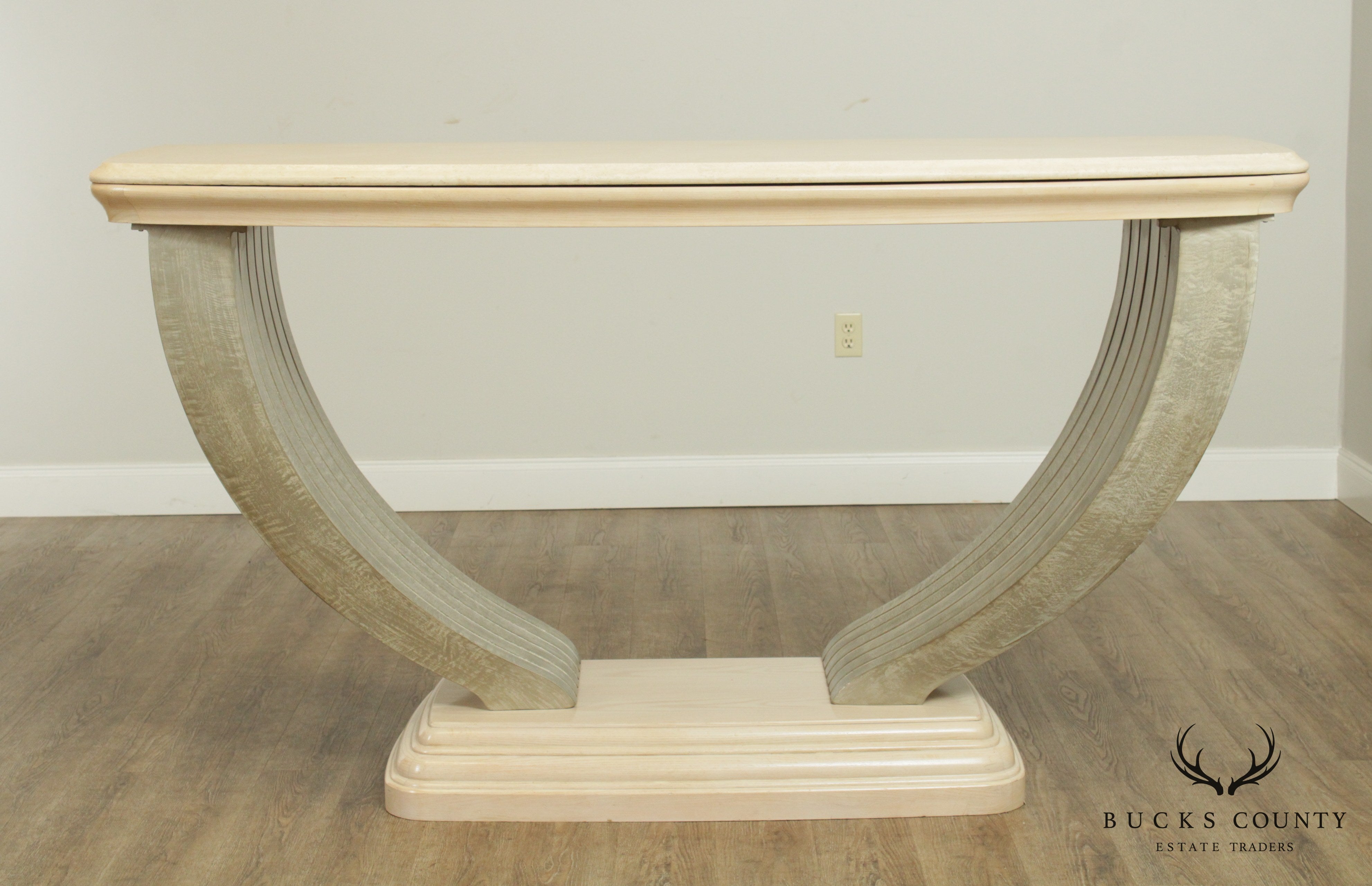 Large Postmodern Travertine Top Console Table