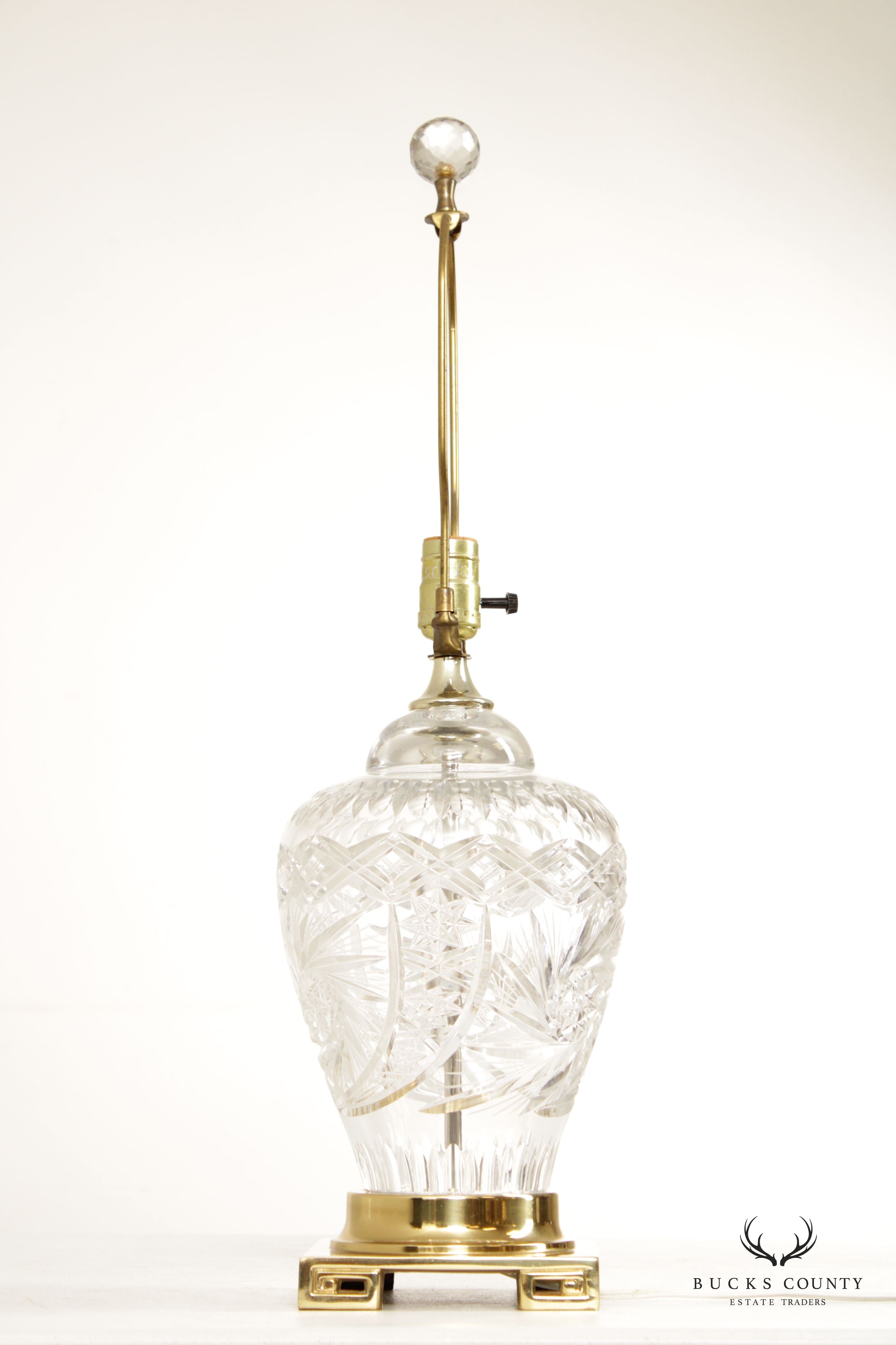 Vintage Pair of Brass and Cut Glass Vasiform Table Lamps