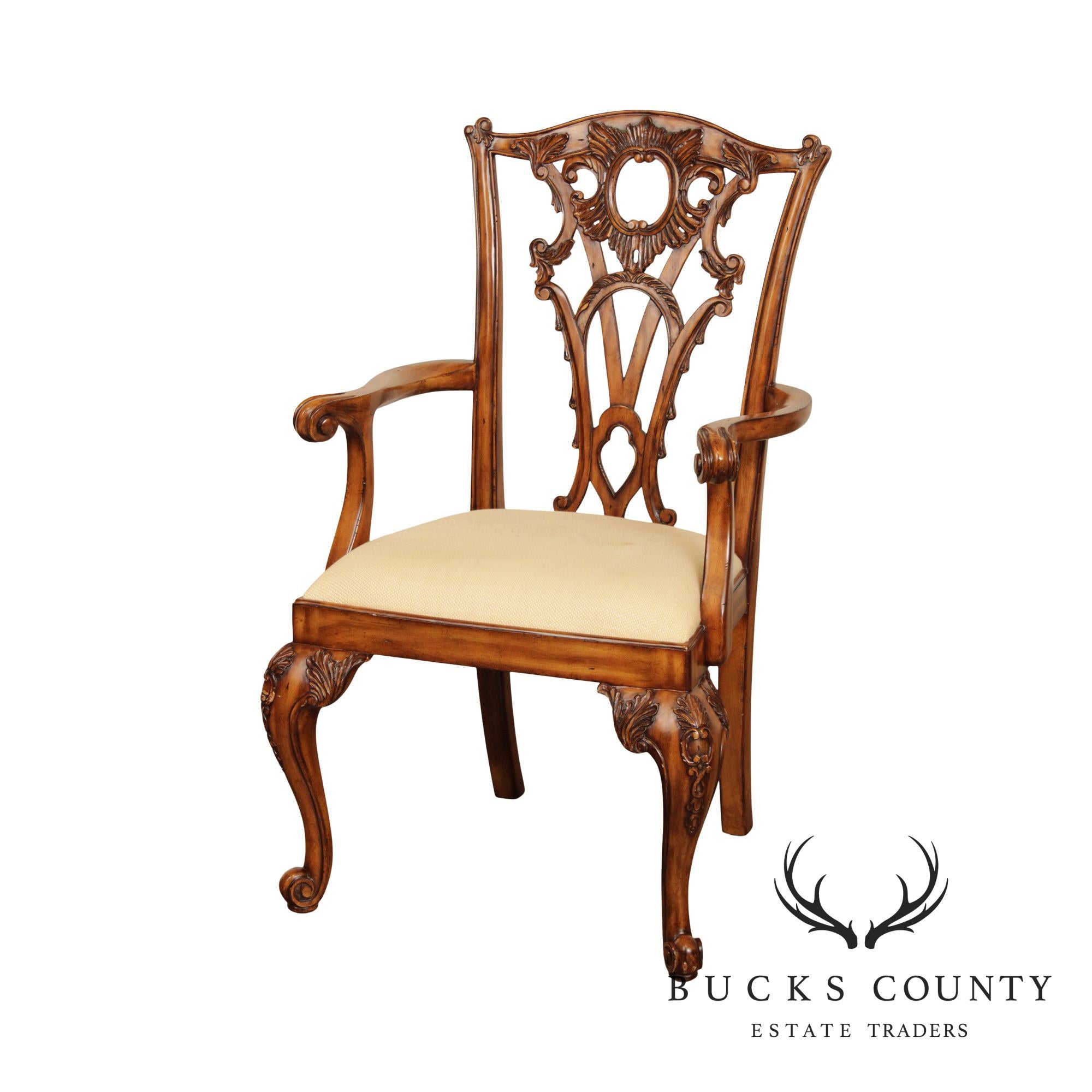 Maitland Smith Georgian Style Carved Mahogany Armchair