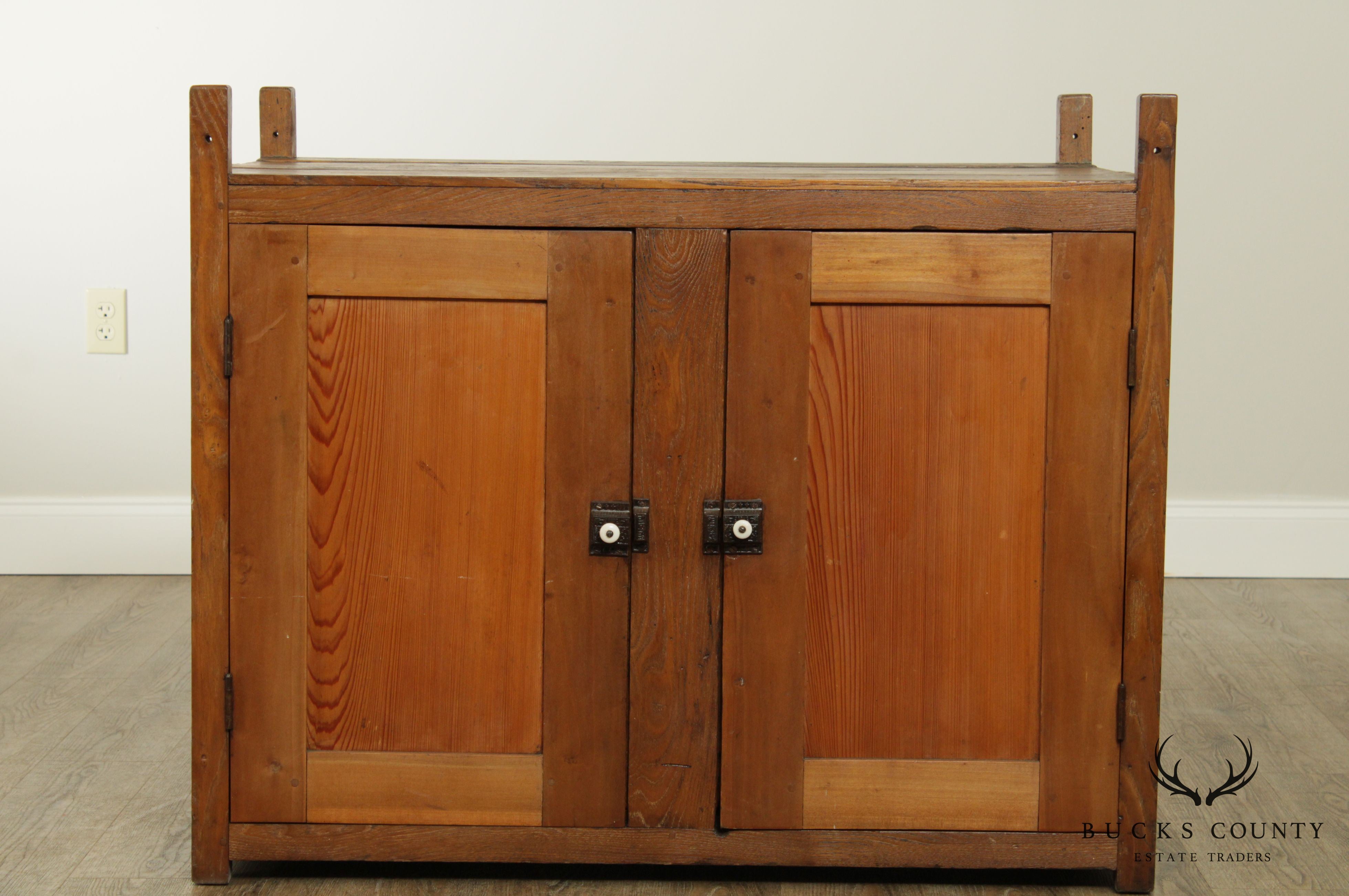 Antique Lehigh Valley Pennsylvania Pierced Tin Hanging Pie Safe Cupboard