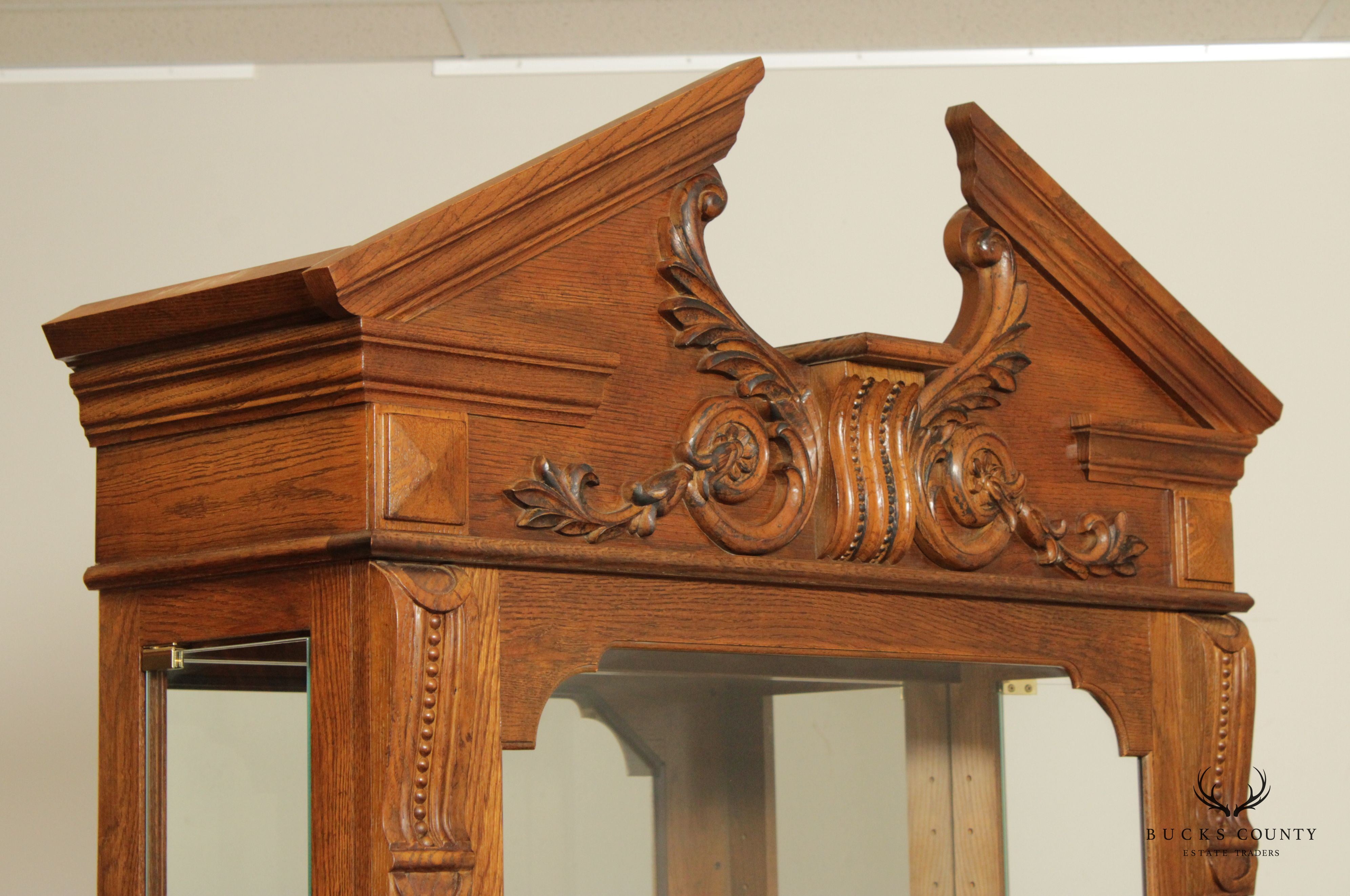 Pulaski Furniture Greek Revival Style Carved Oak Illuminated Display Cabinet