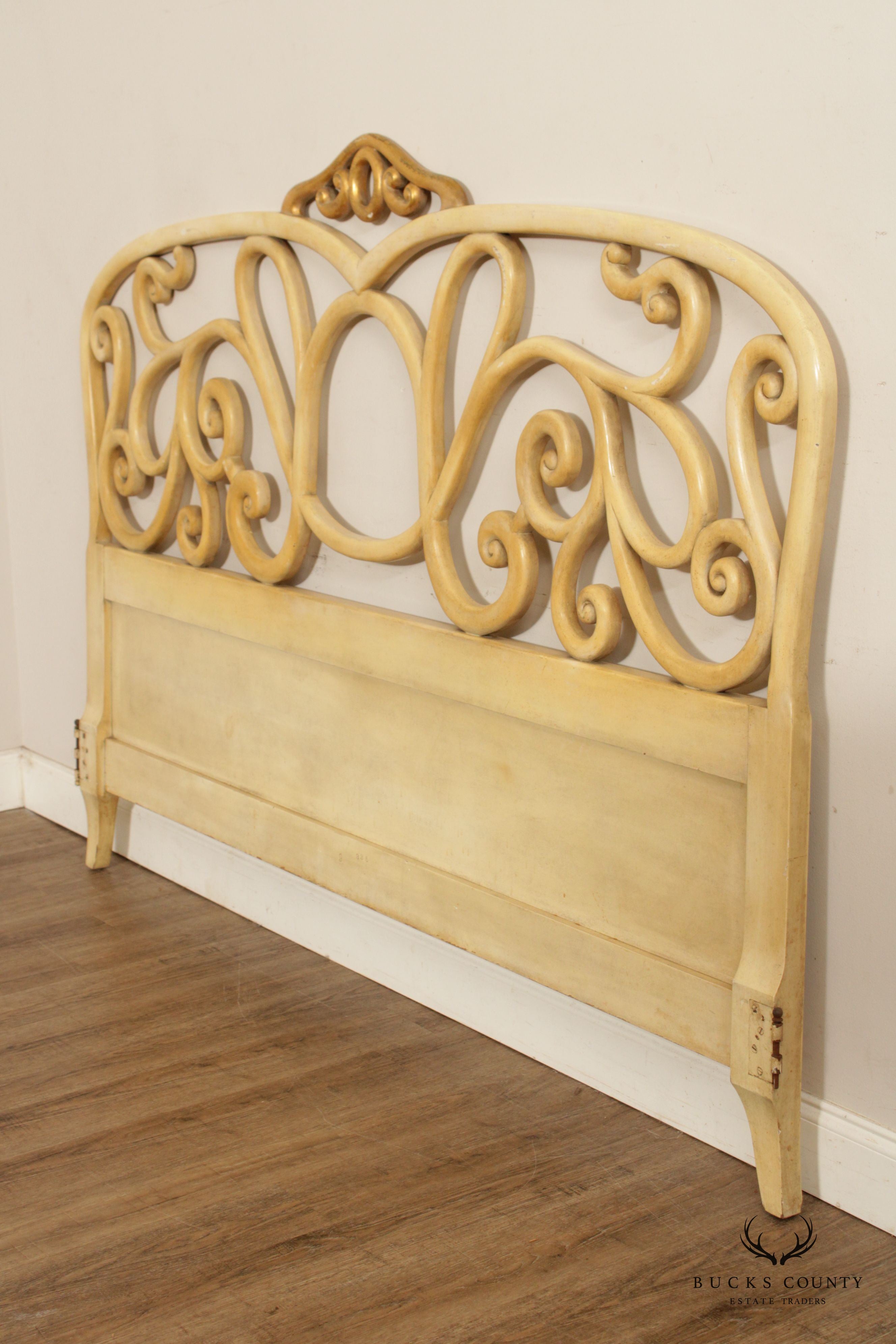 Hollywood Regency Cream Painted King Size Headboard