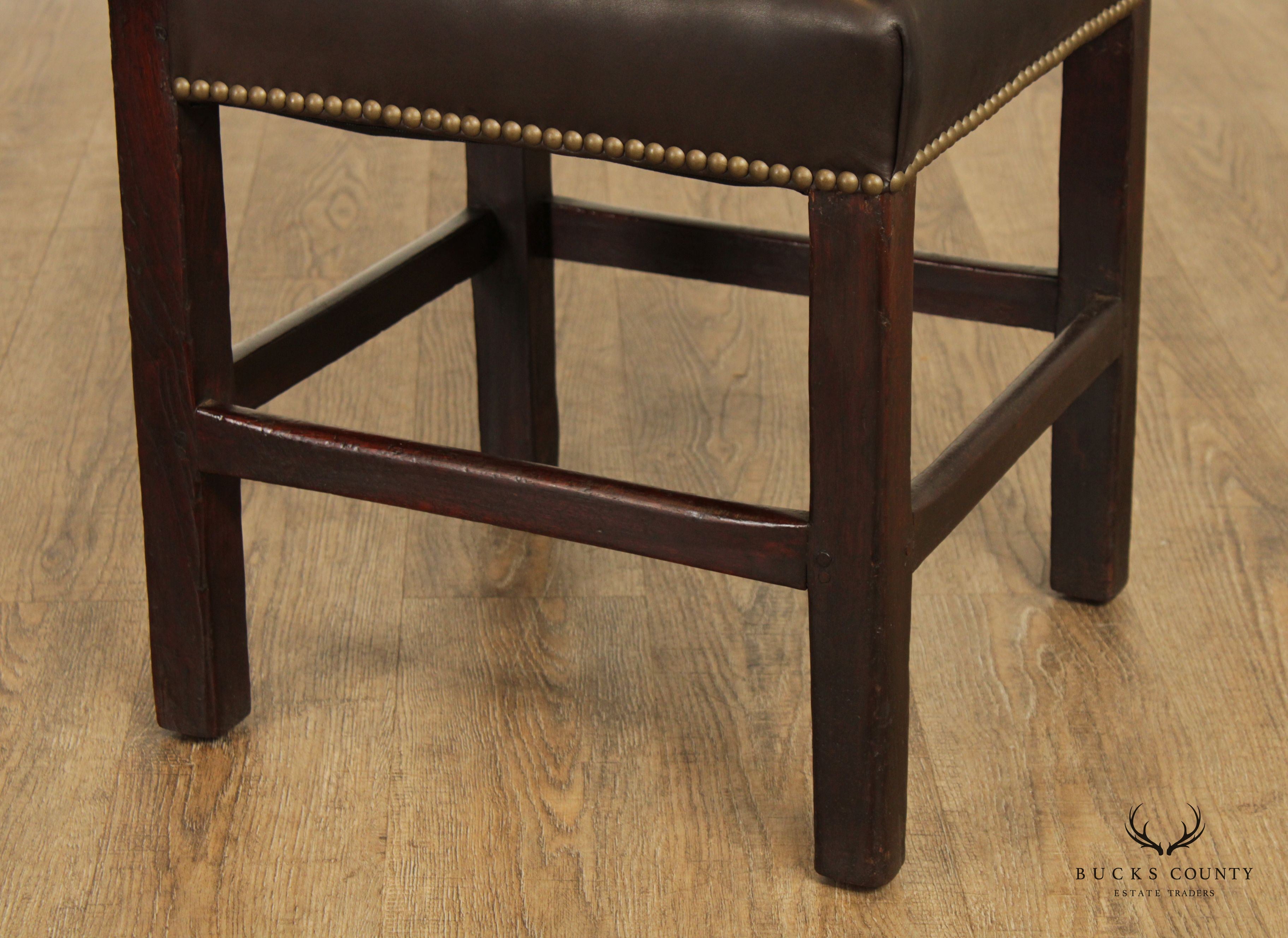 Antique 18th Century English Chippendale Style Pair of Mahogany and Leather Corner Chairs