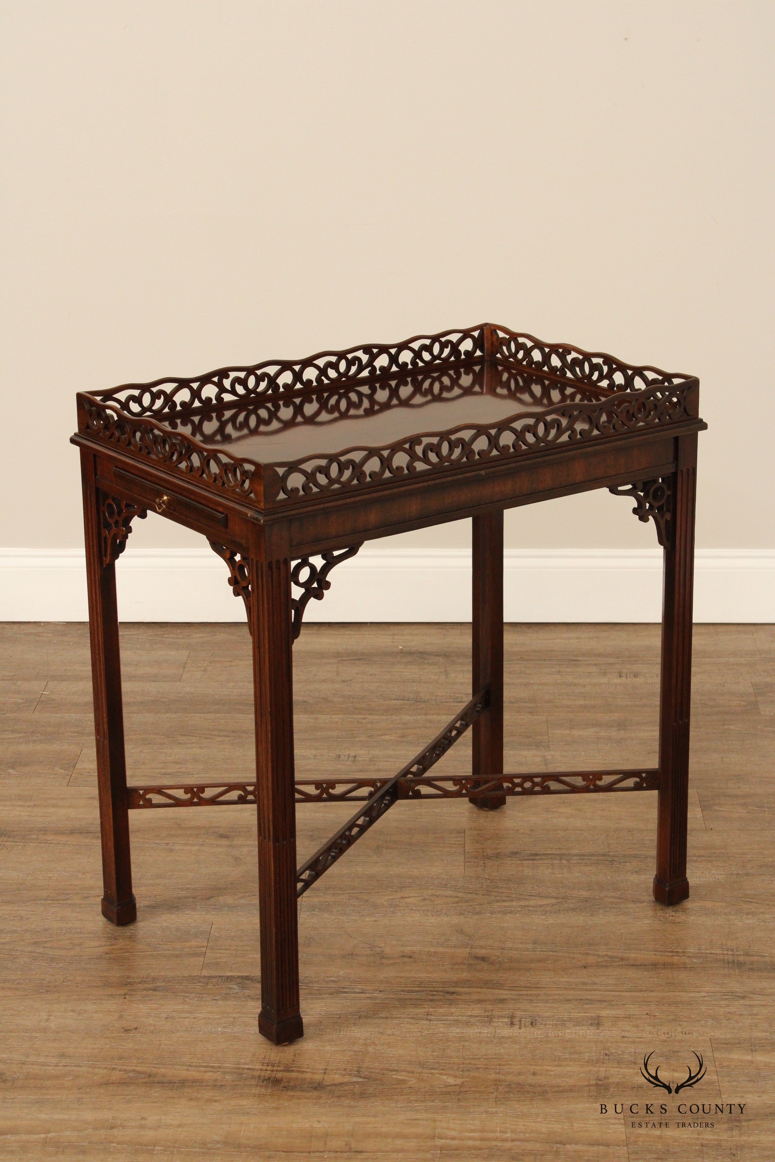 Chinese Chippendale Style Carved Mahogany Tea Table