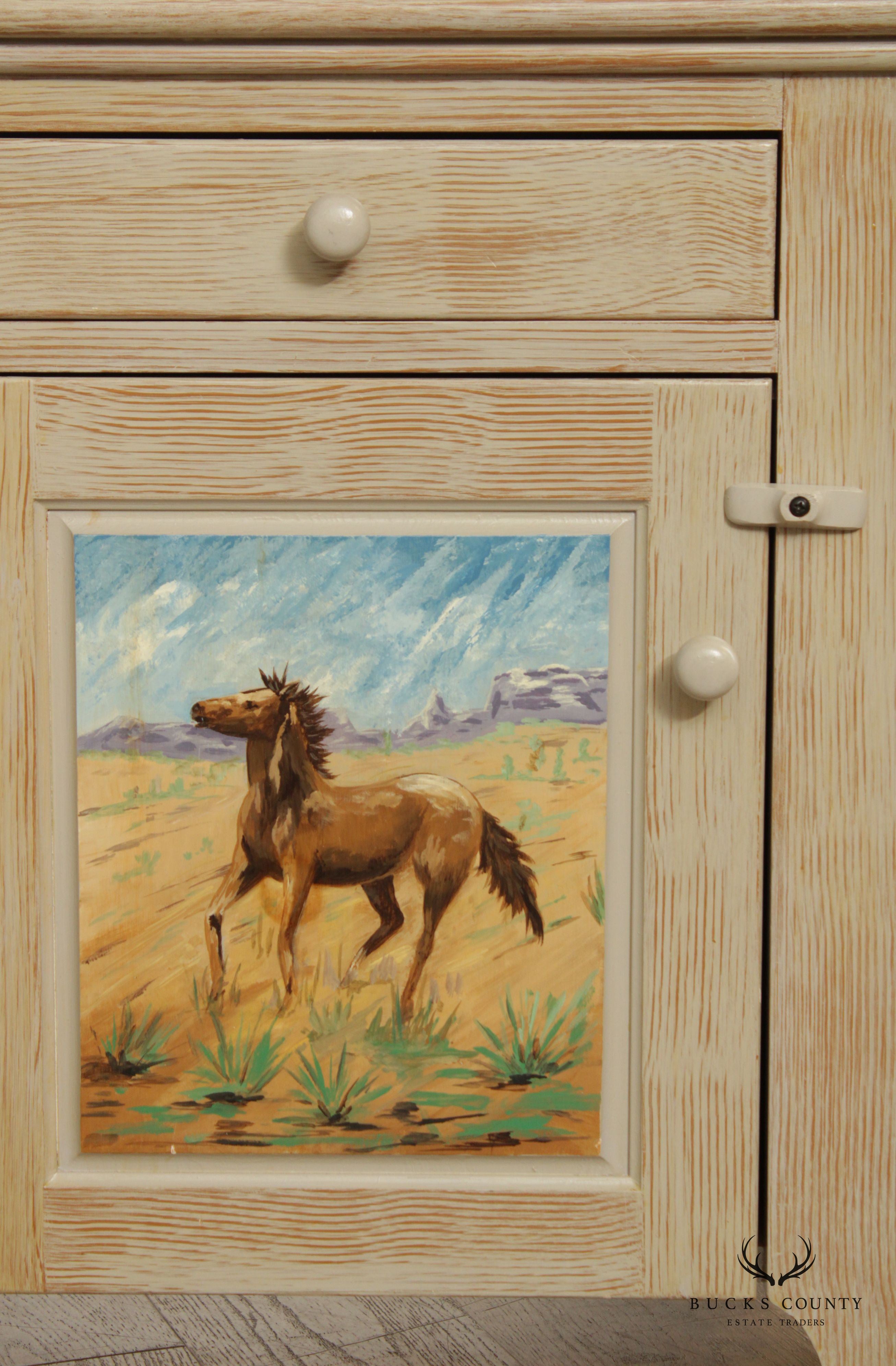 Hand Painted Western Cowboy Pine Single Drawer Nightstand