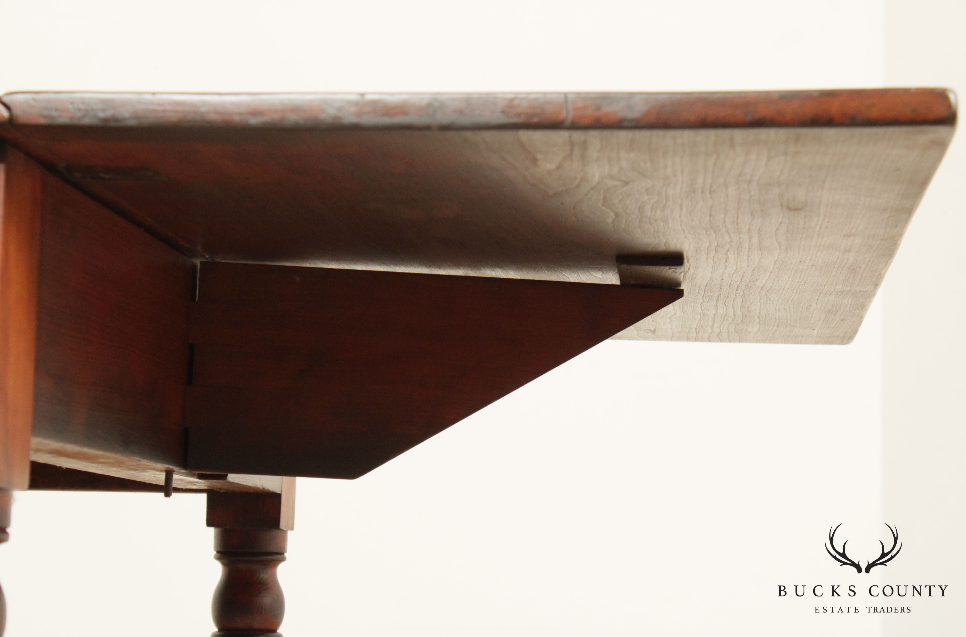 Antique Country Sheraton Cherry One Drawer, Drop Leaf Table