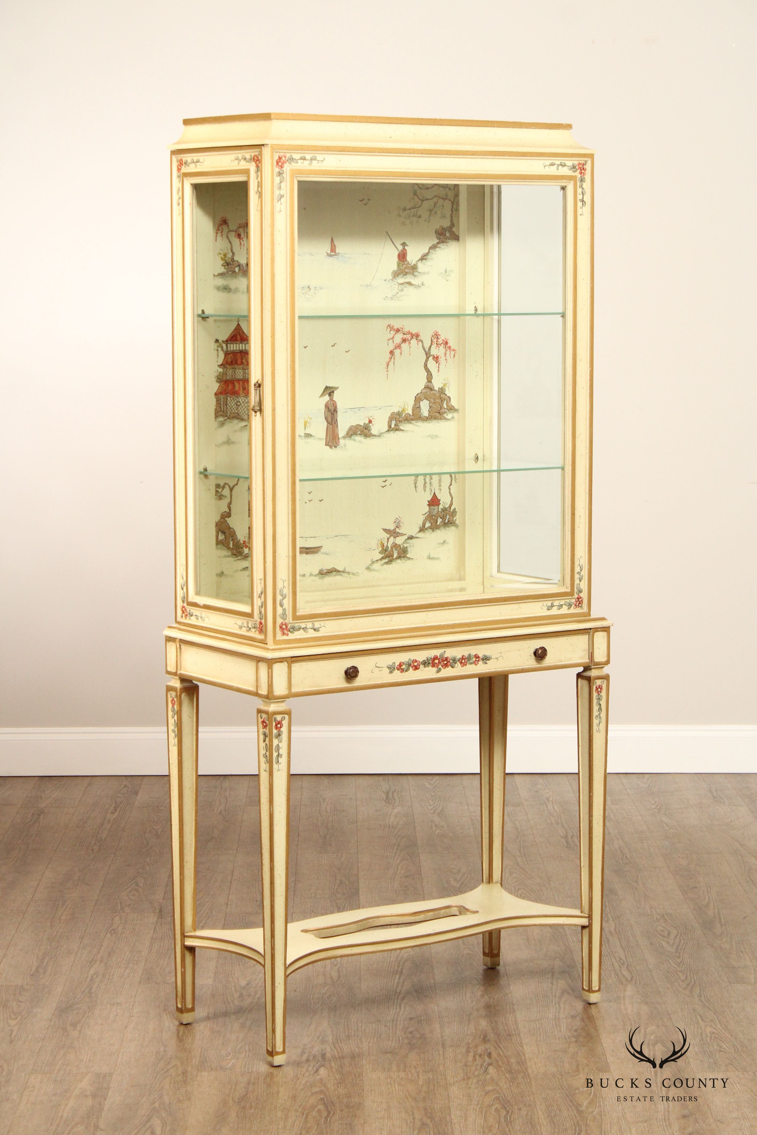 Chinoiserie Decorated Partial Gilt Curio Display Cabinet