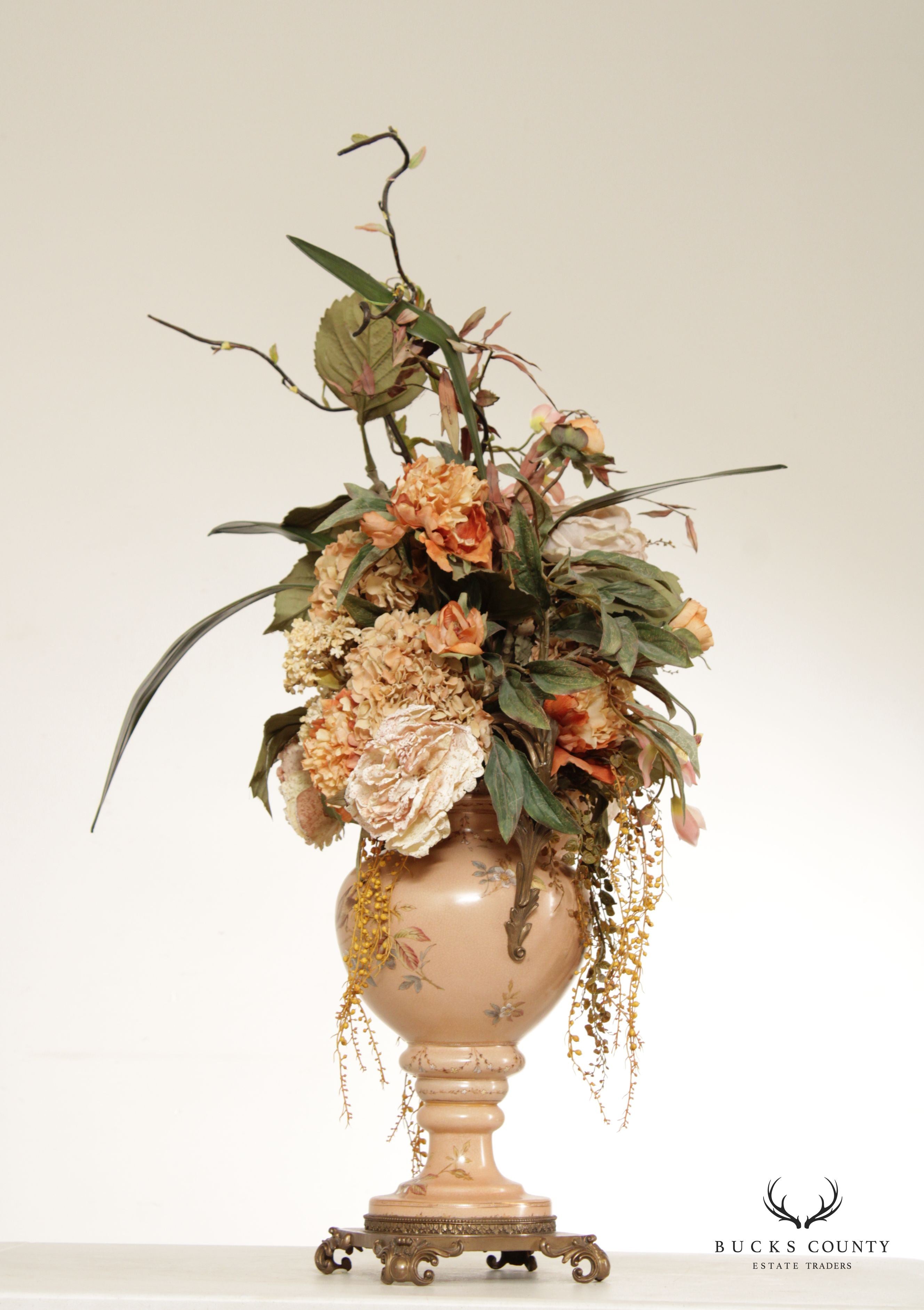 Mark Roberts Vintage Decorative Porcelain Vase with Silk Floral Arrangement