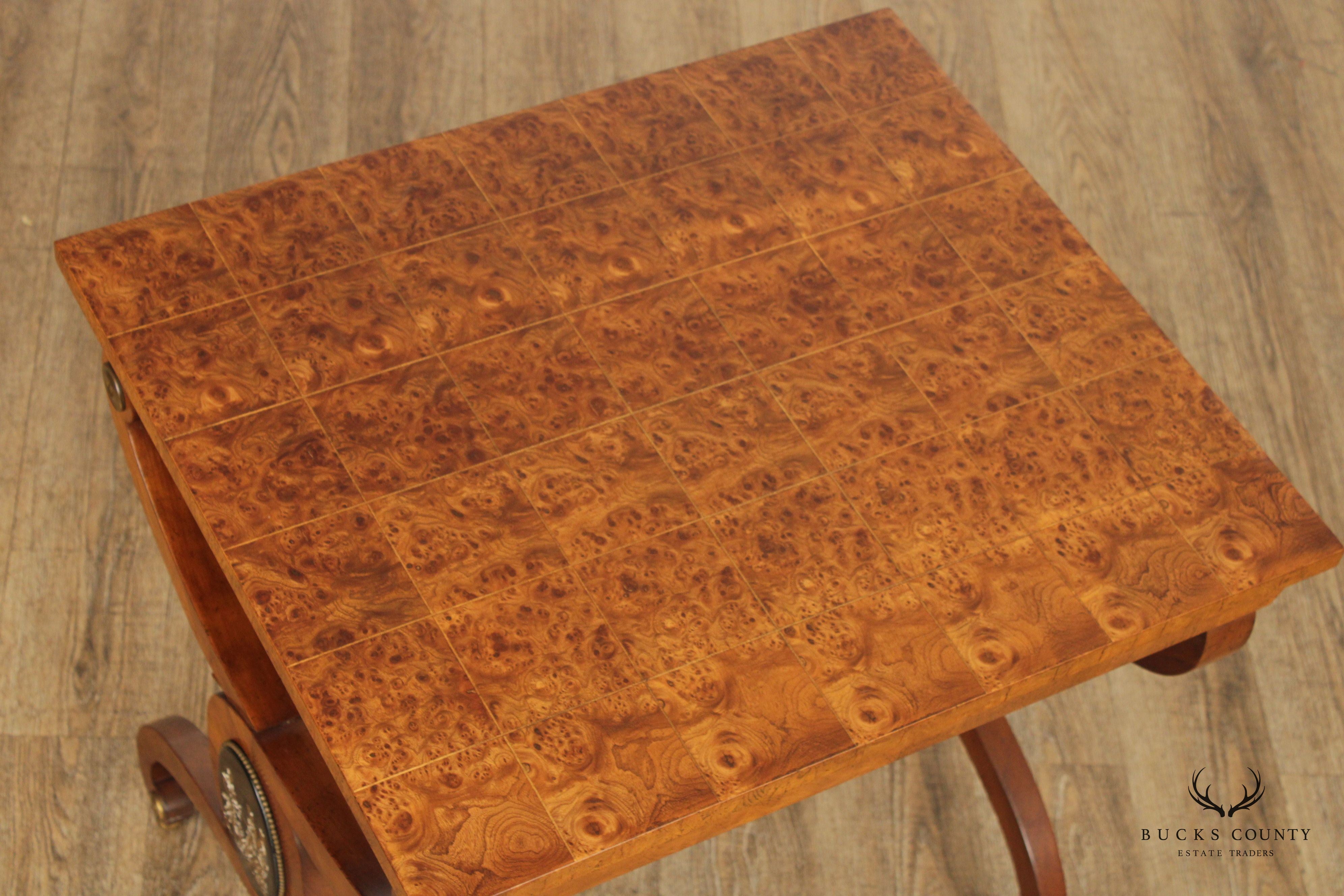 Neoclassical Style Pair of Burlwood Medallion Side Tables