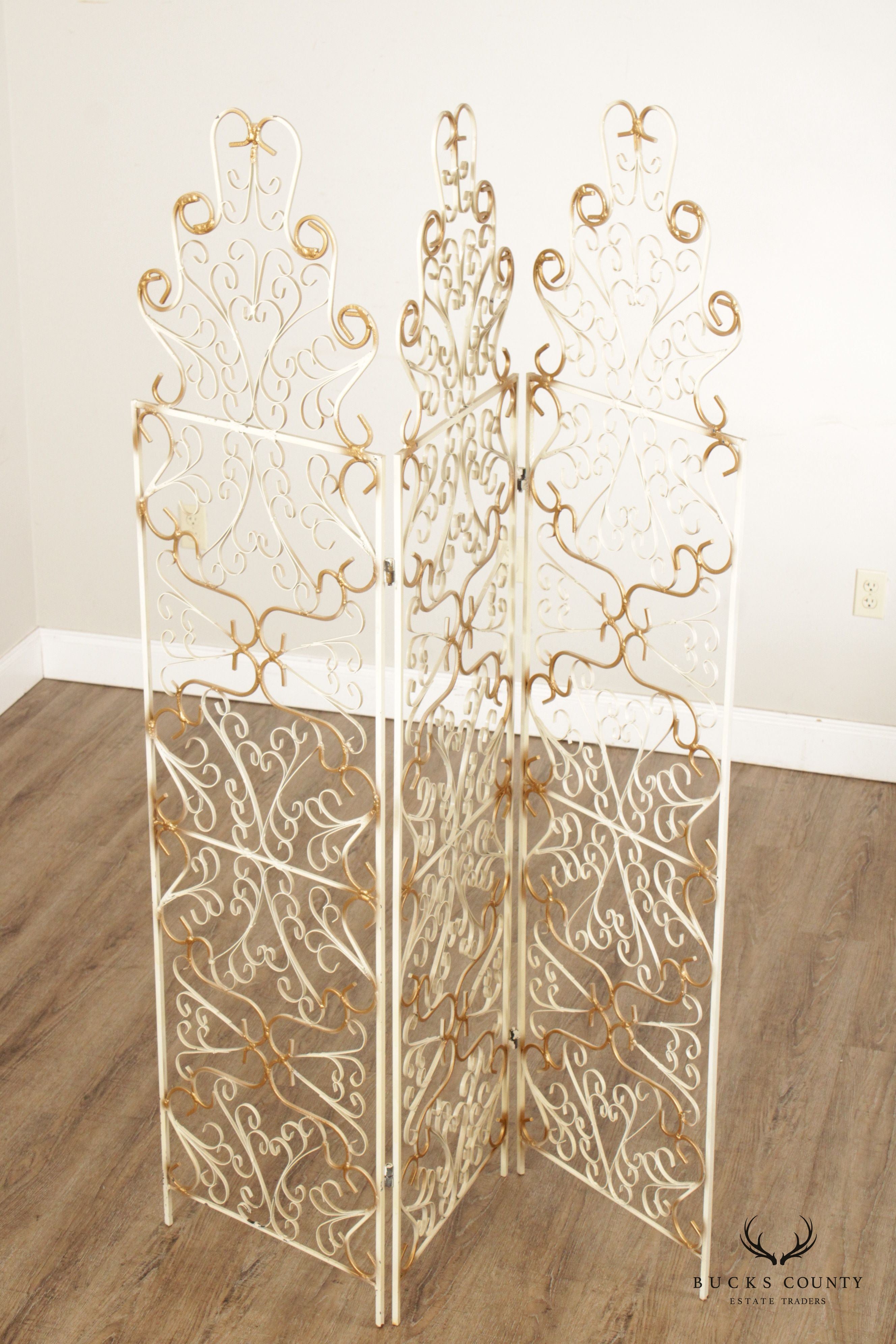Mid Century Wrought Iron Three-Panel Folding Screen