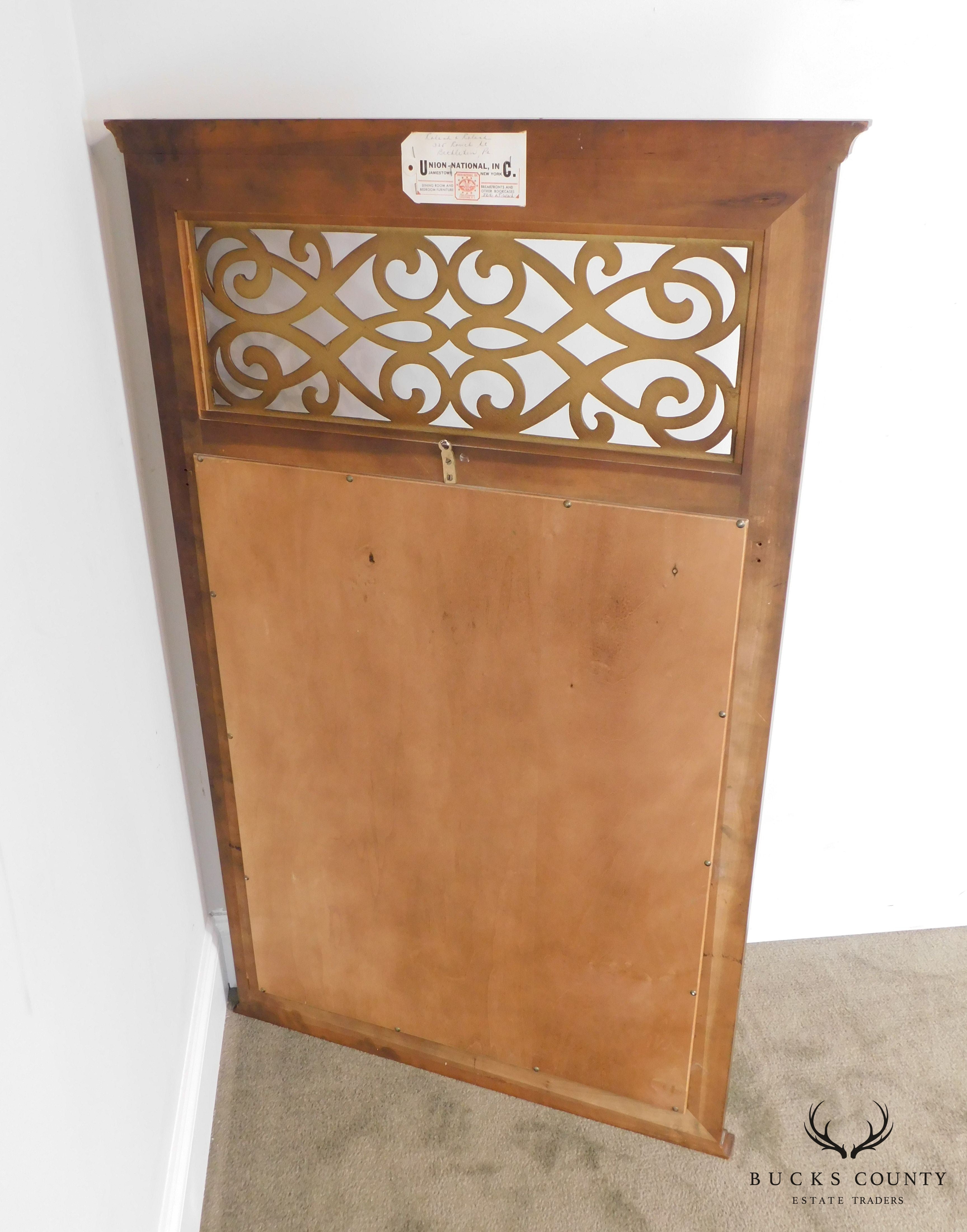 Regency Style Partial Gilt Reticulated Panel Trumeau Mirror by Union National