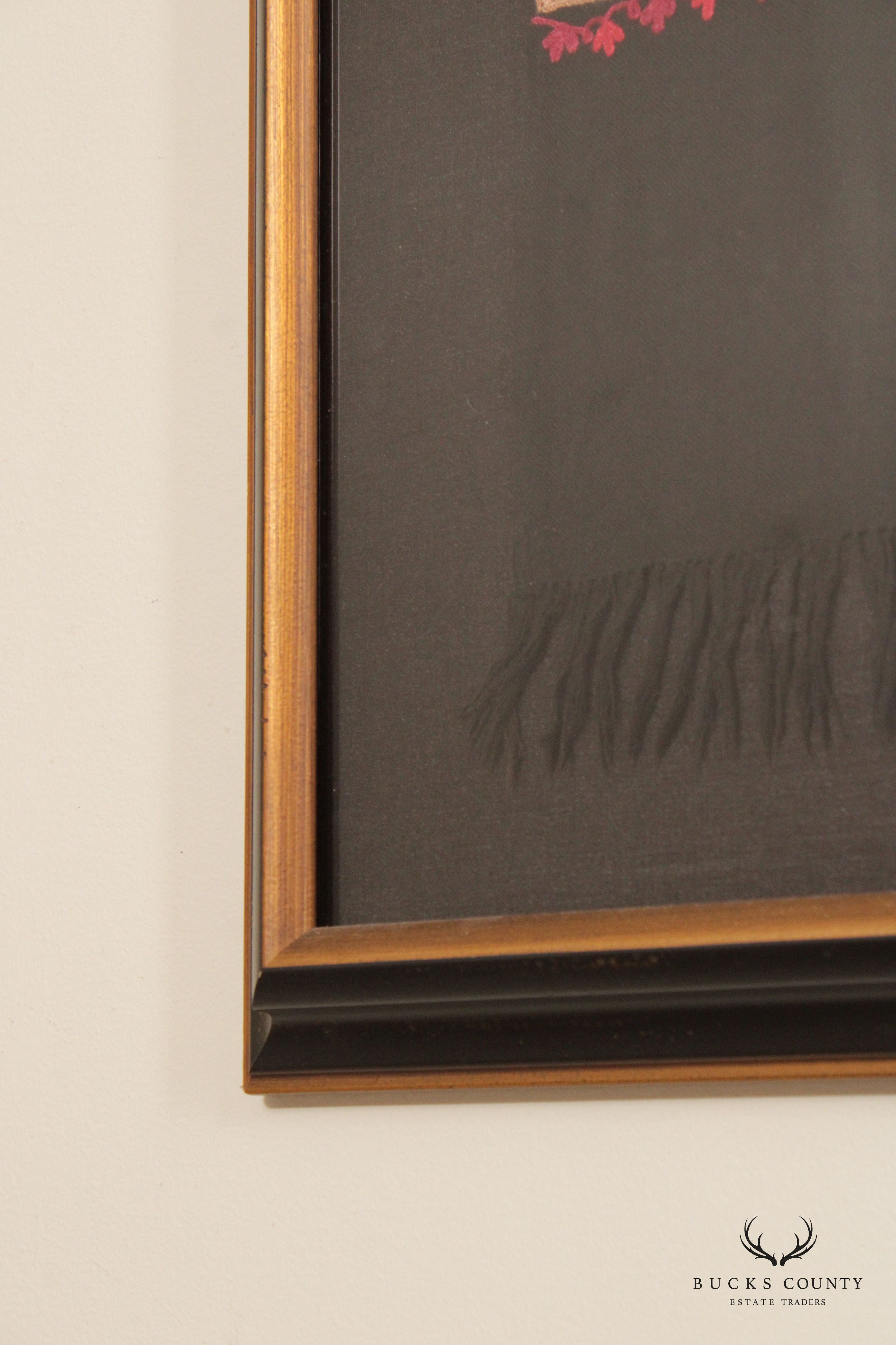 Indian Style Hand Embroidered Crewel Framed Textile