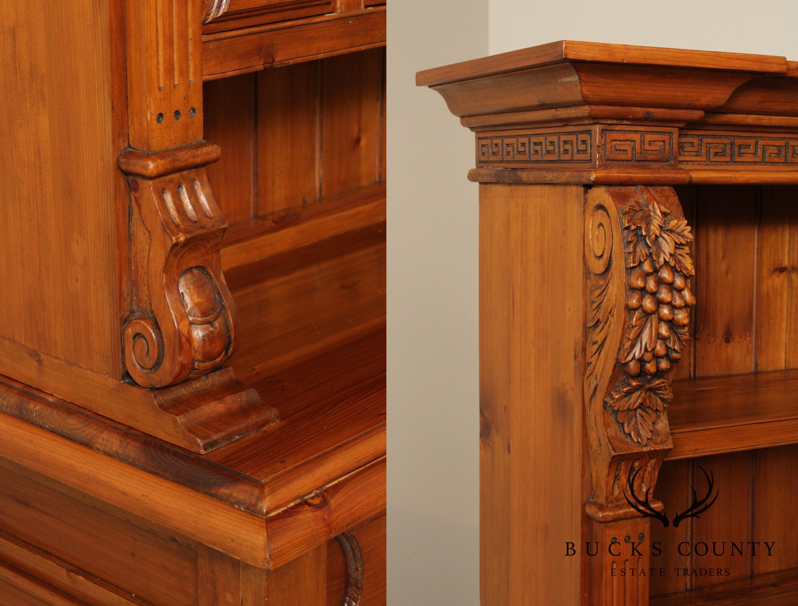 Large Custom Quality Carved Pine Step Back Hutch