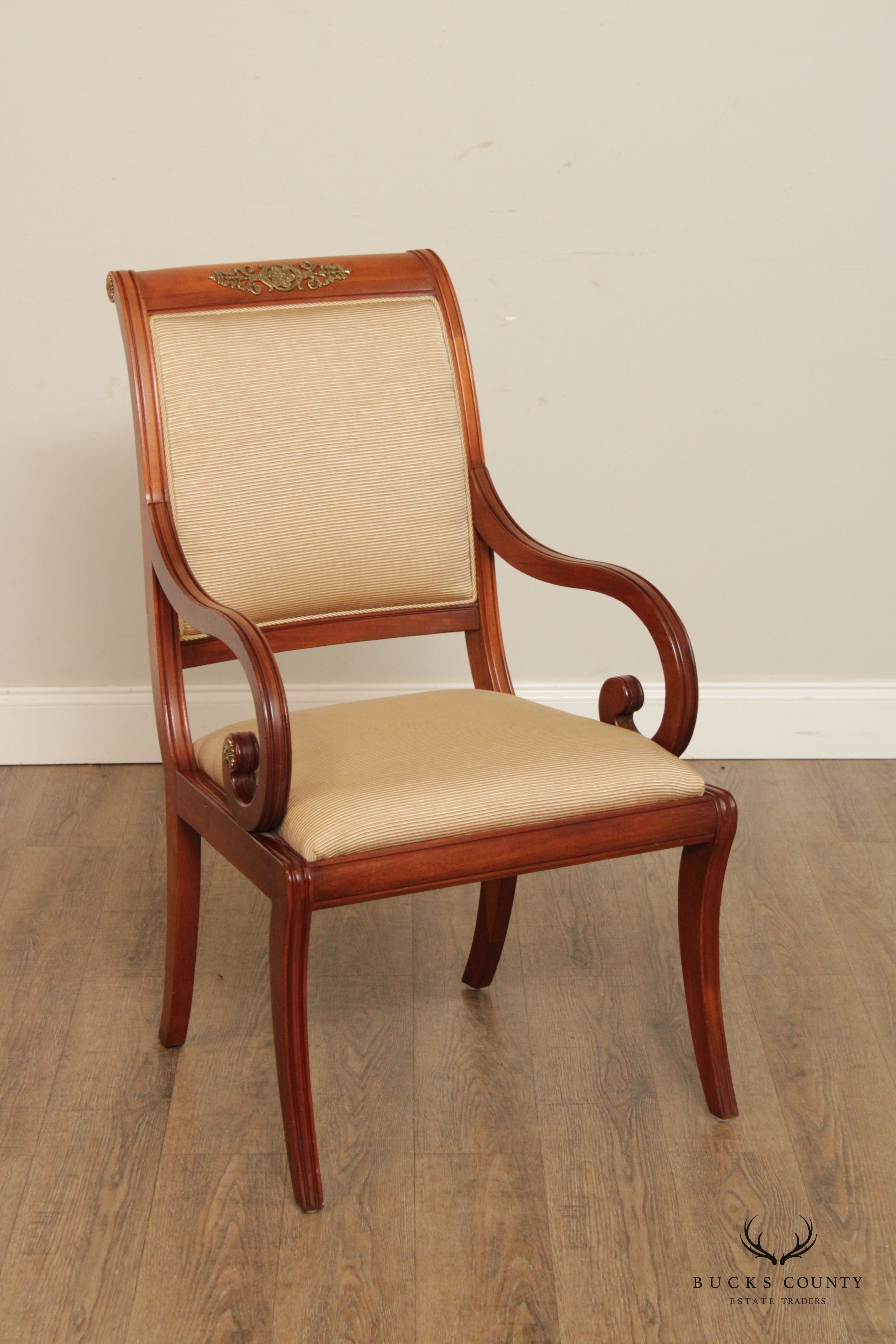 Henredon French Empire Style Set Eight Mahogany Ormolu Mounted Dining Chairs
