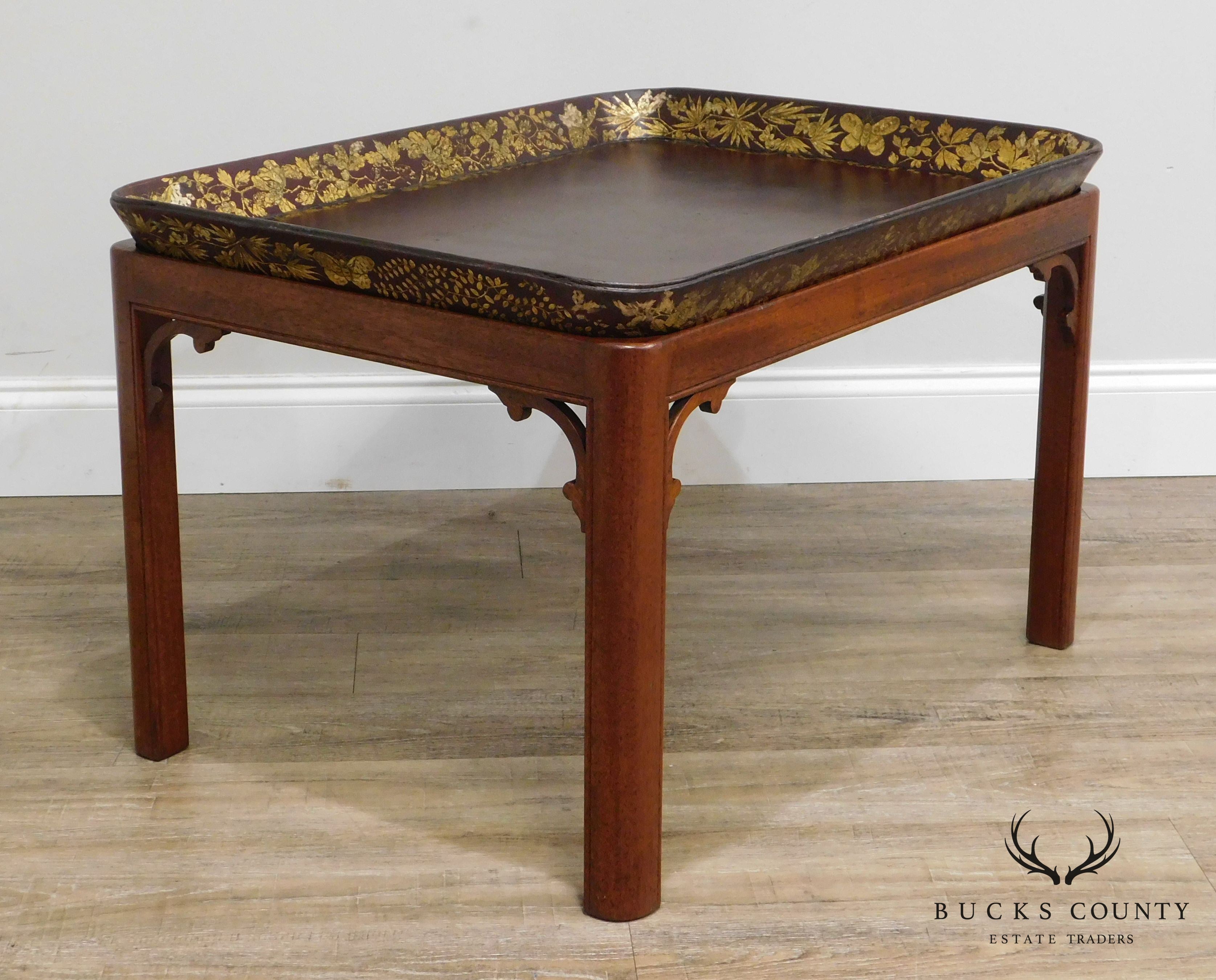Henry Clay Antique Paper Mache Tray on Mahogany Stand 2 Georgian Butler Table