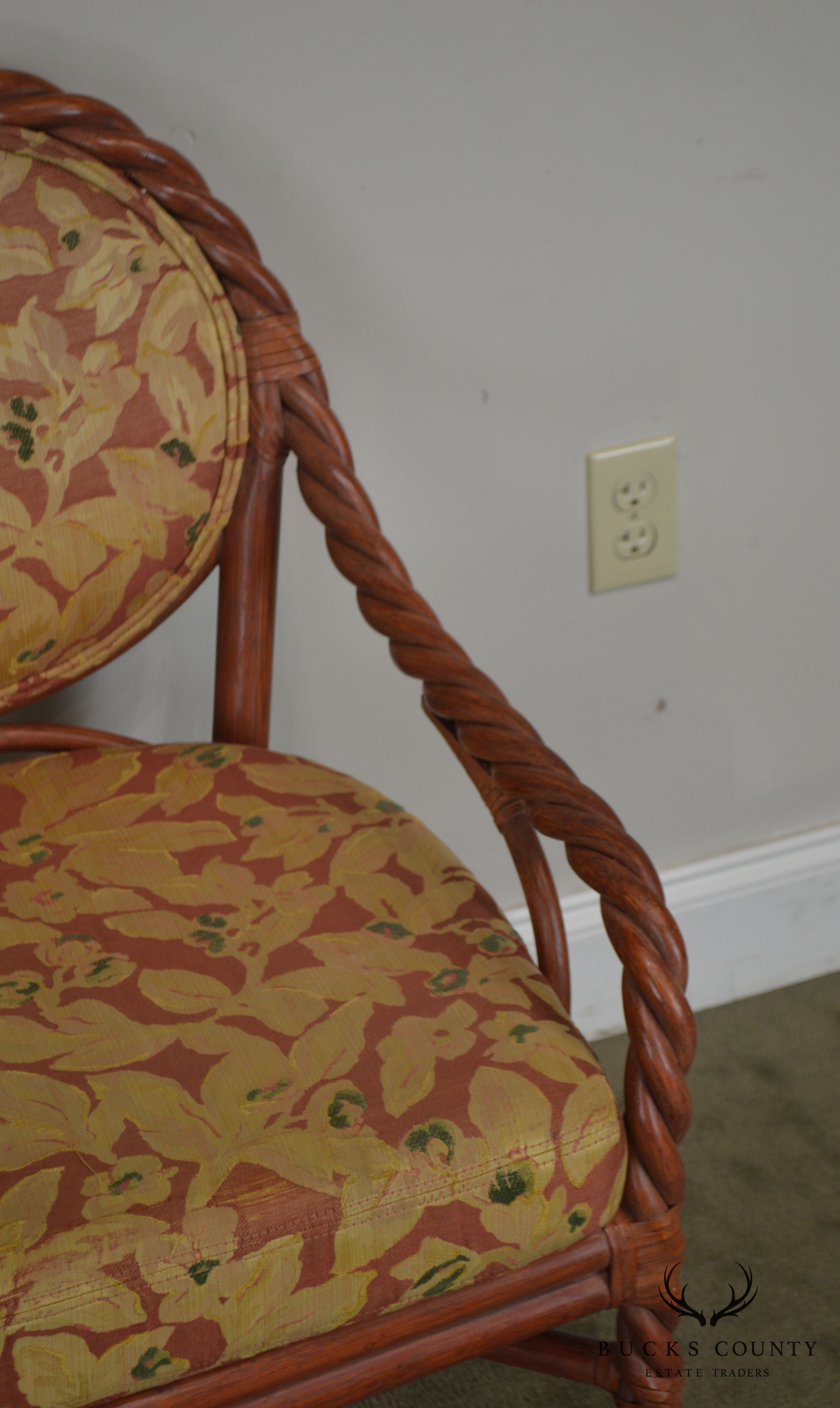Mcguire of San Francisco Pair Painted Twist Rattan Armchairs