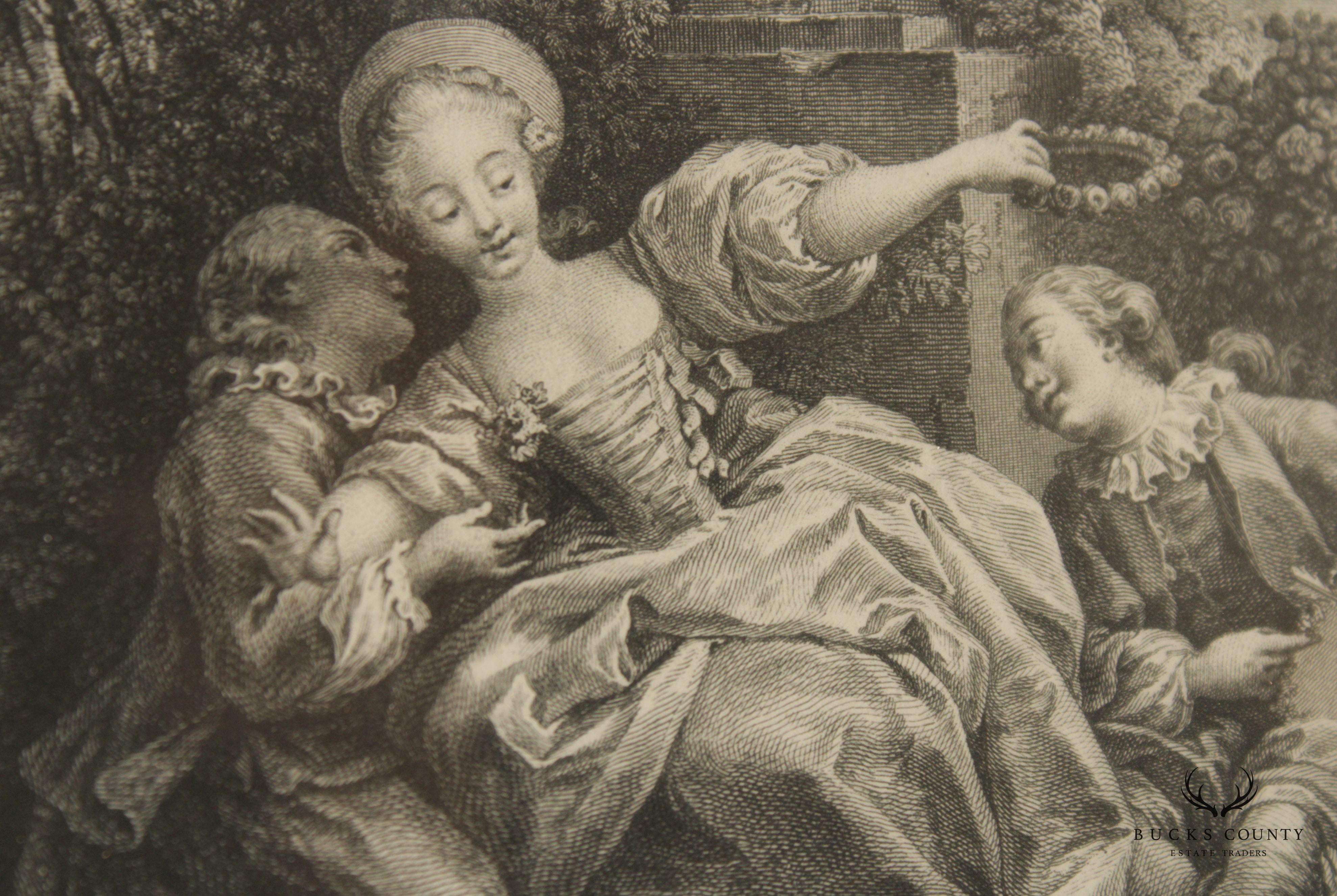 Antique Set 18th French Engravings After Baudouin, Moreau the Younger and Fragonard, Custom Framed