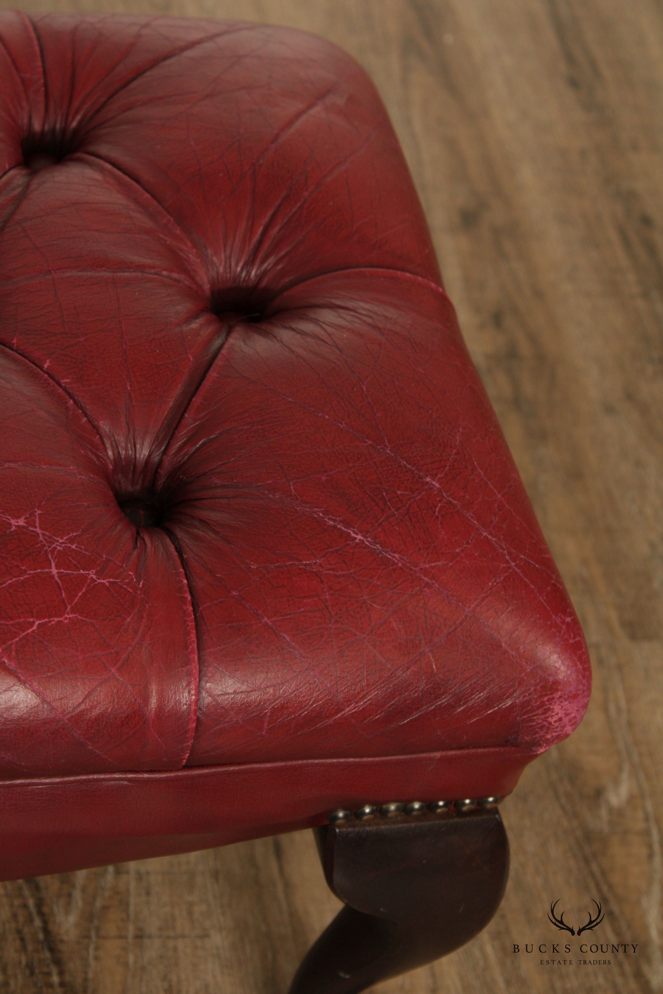 Georgian Style Tufted Red Leather Ottoman or Foot Stool