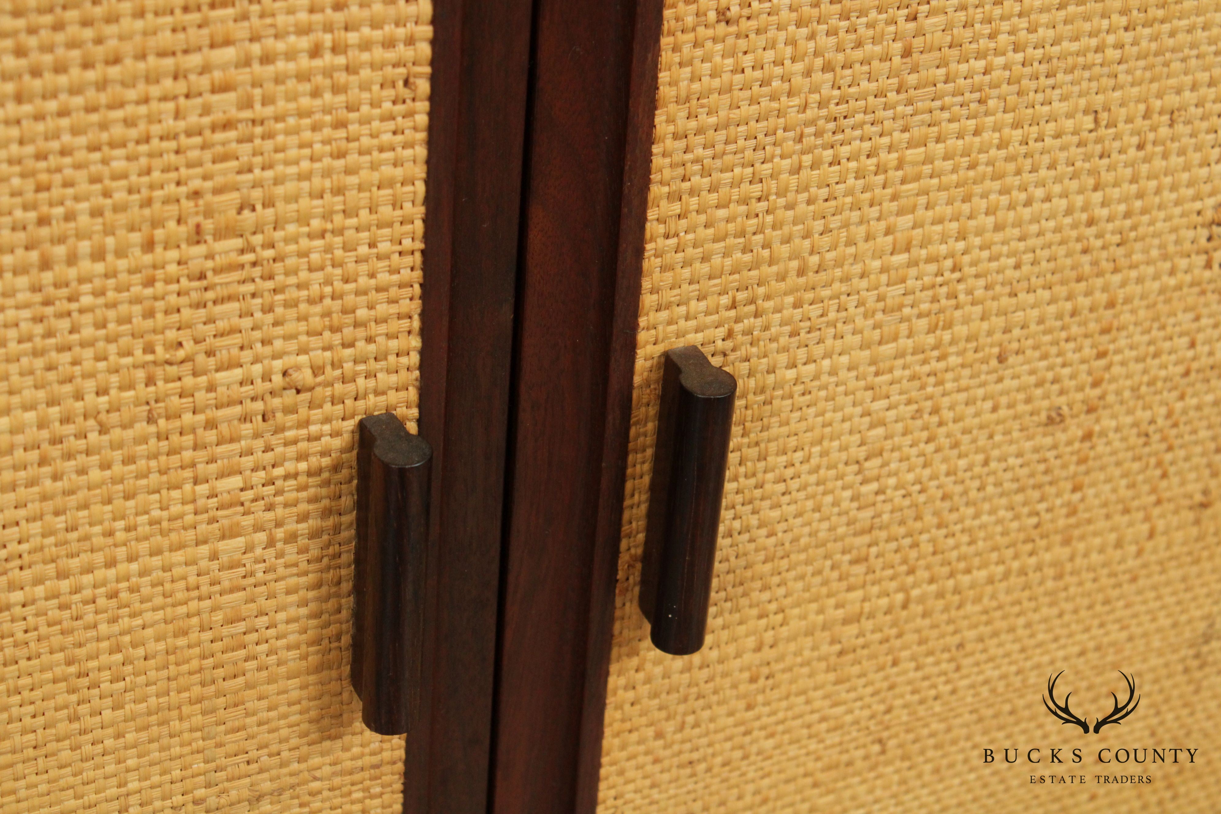 Arne Vodder for Vamo Danish Modern Pair Teak, Cane Door Nightstands