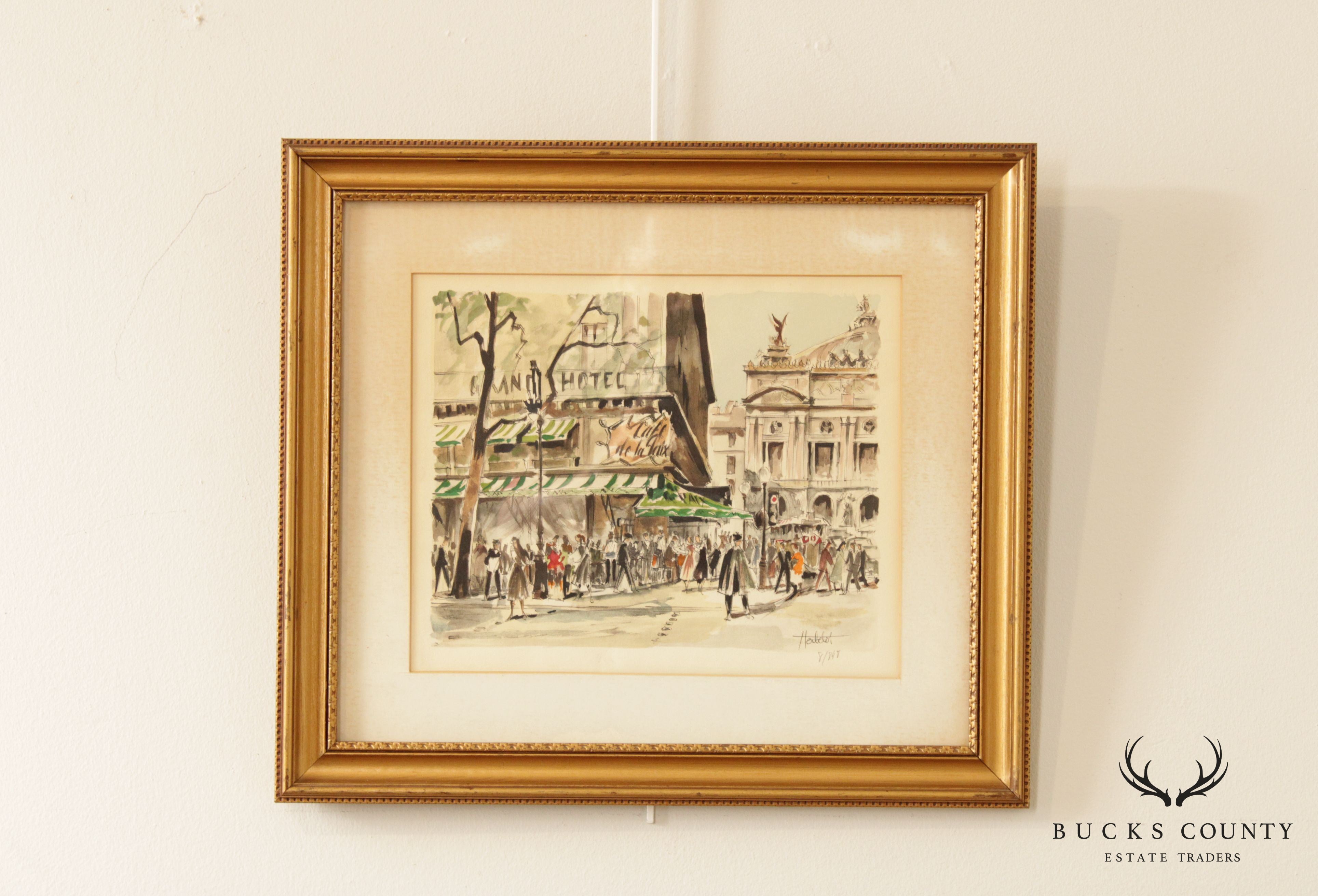 Franz Herbelot Parisian Cafe Street Scene Lithograph